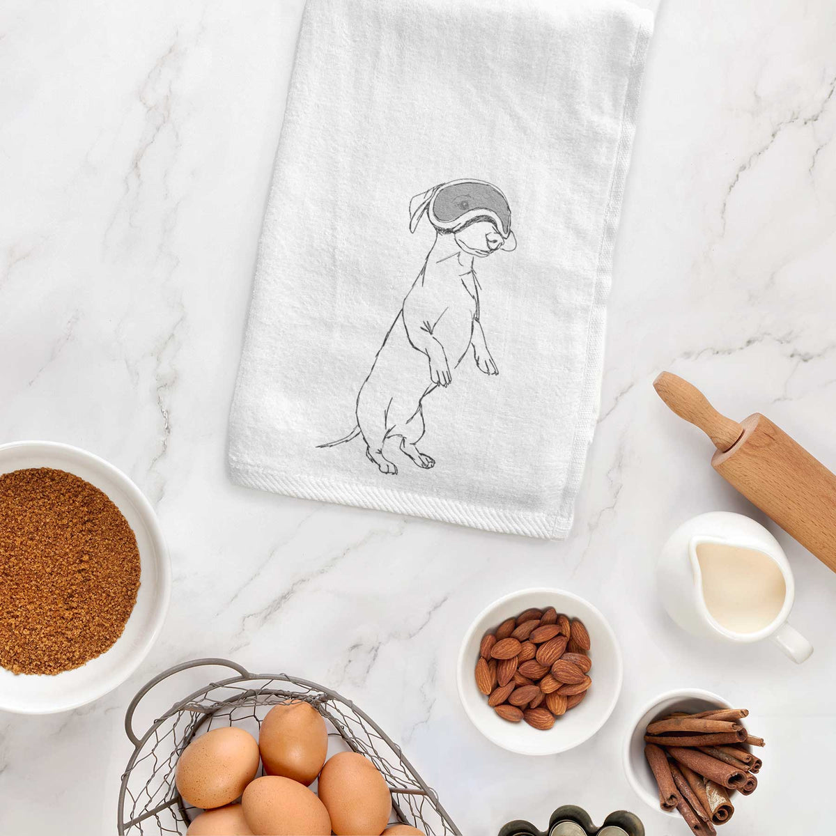 Doodled Moose the Mini Dachshund Decorative Hand Towel