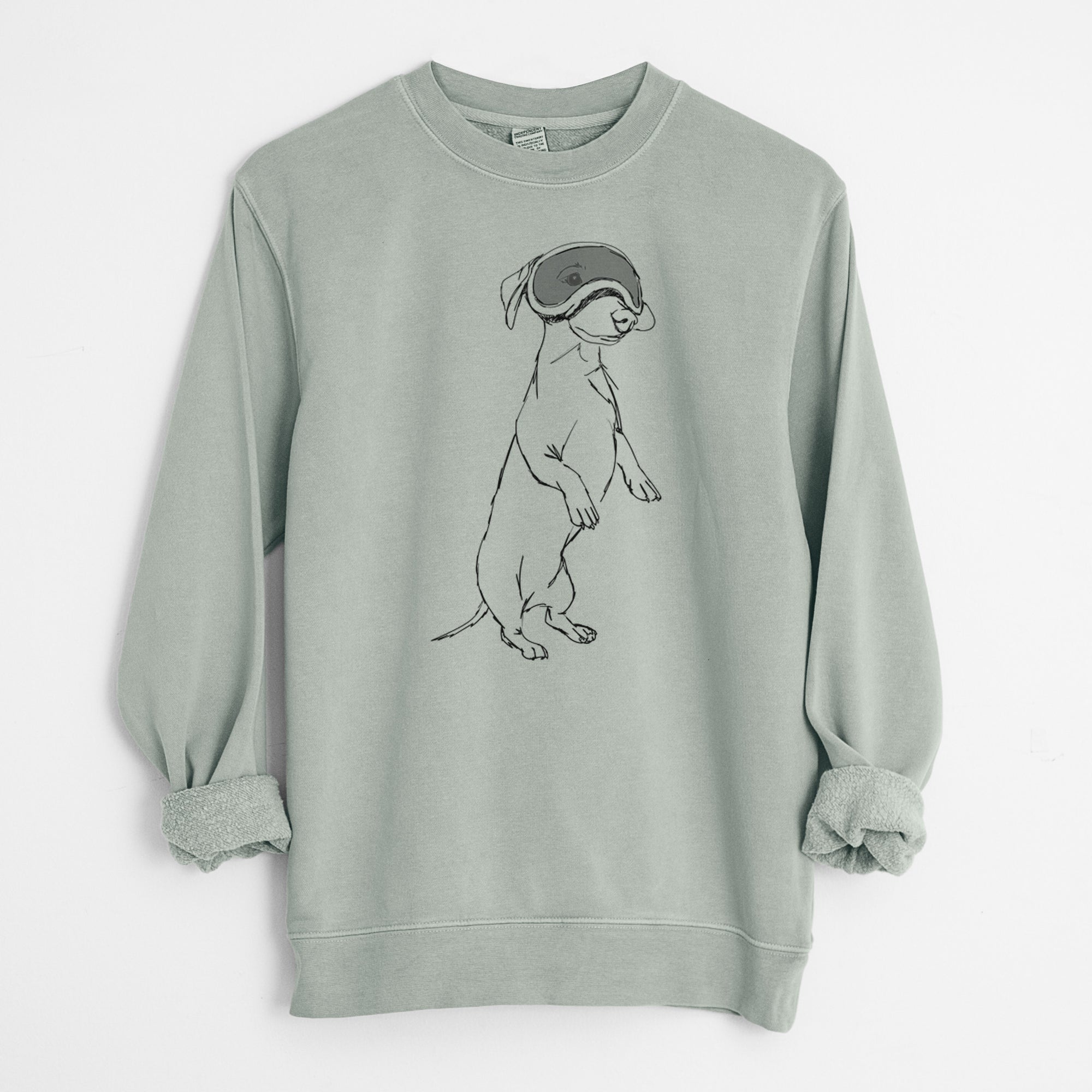 Doodled Moose the Mini Dachshund - Unisex Pigment Dyed Crew Sweatshirt