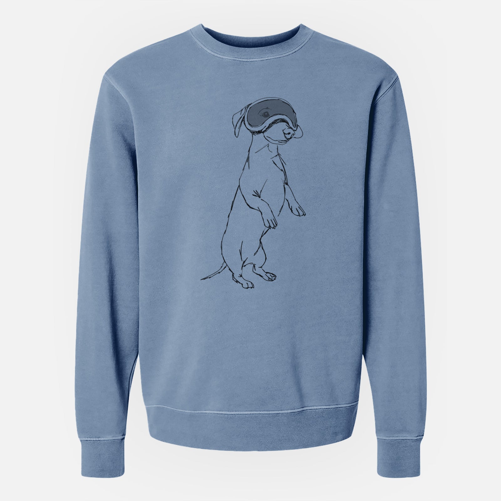 Doodled Moose the Mini Dachshund - Unisex Pigment Dyed Crew Sweatshirt