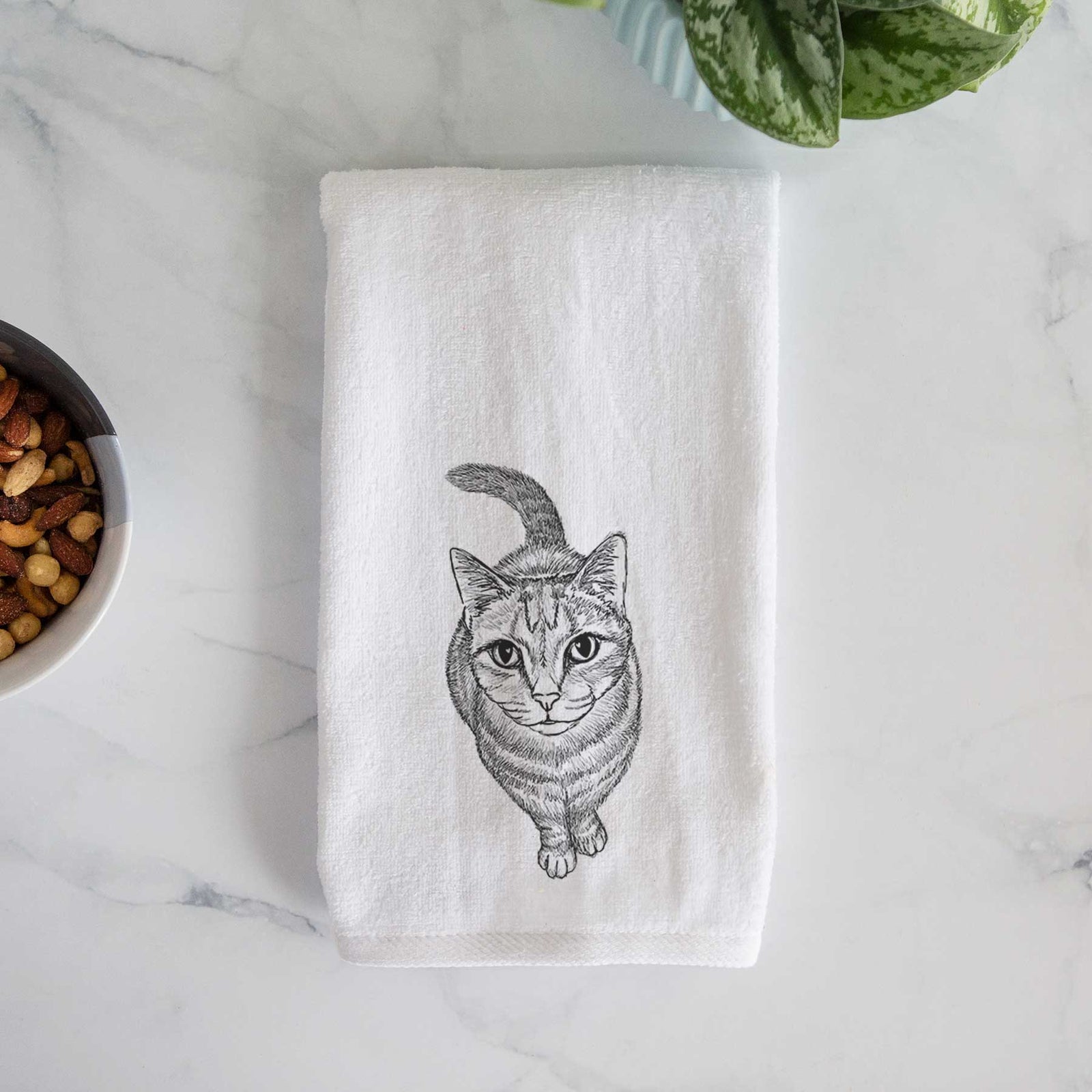 Doodled Nahla the Tabby Cat Decorative Hand Towel