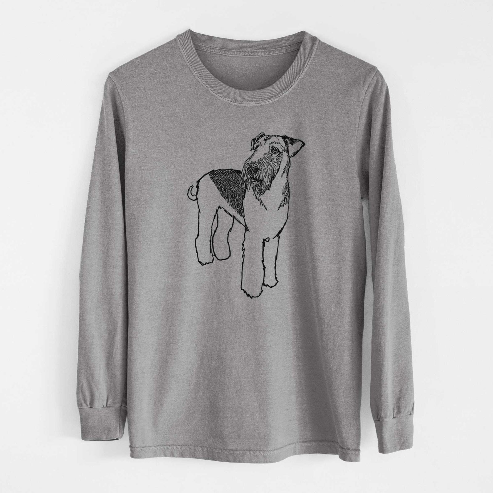 Doodled Nash the Airedale Terrier - Heavyweight 100% Cotton Long Sleeve