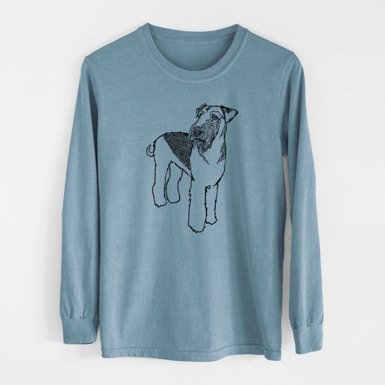 Doodled Nash the Airedale Terrier - Heavyweight 100% Cotton Long Sleeve