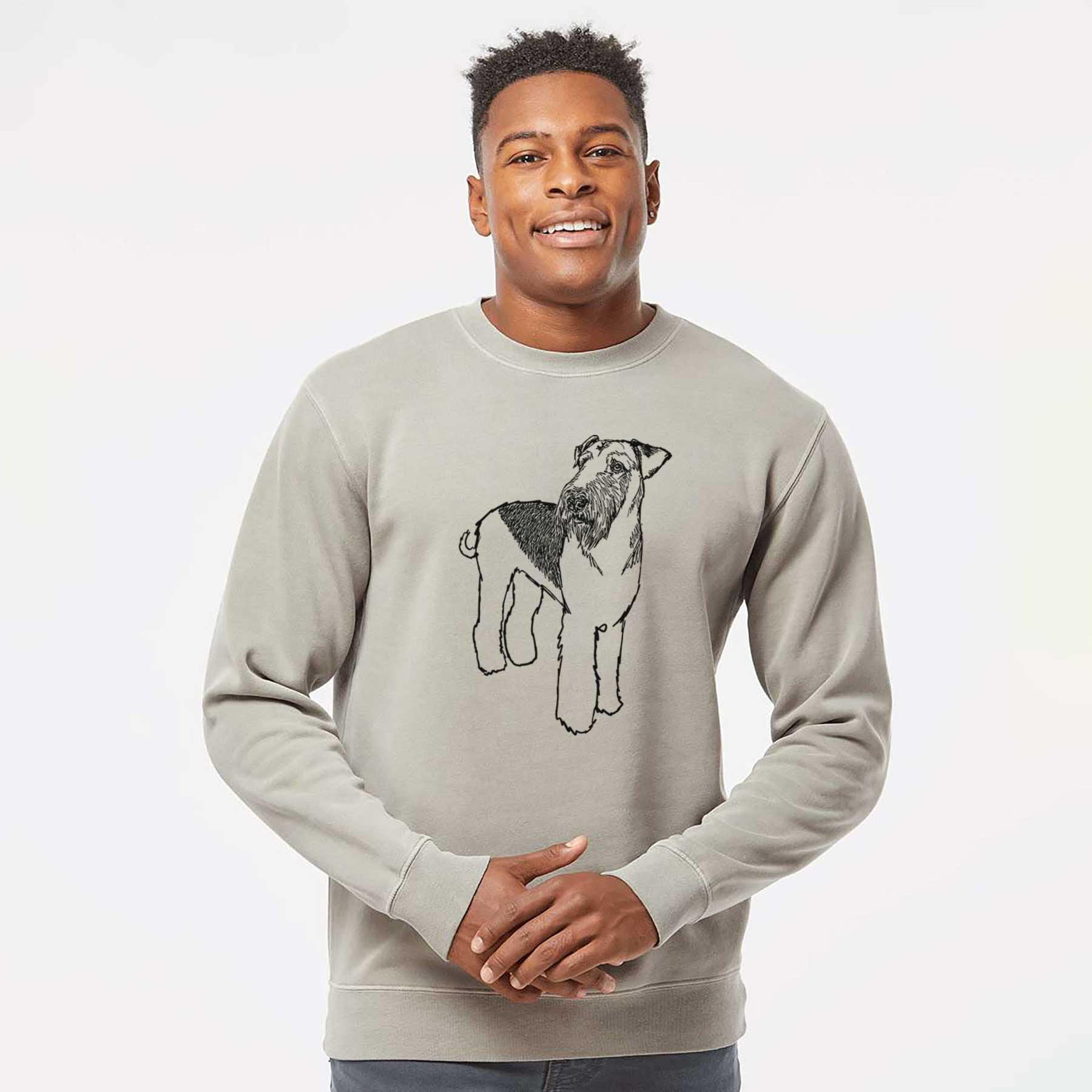 Doodled Nash the Airedale Terrier - Unisex Pigment Dyed Crew Sweatshirt