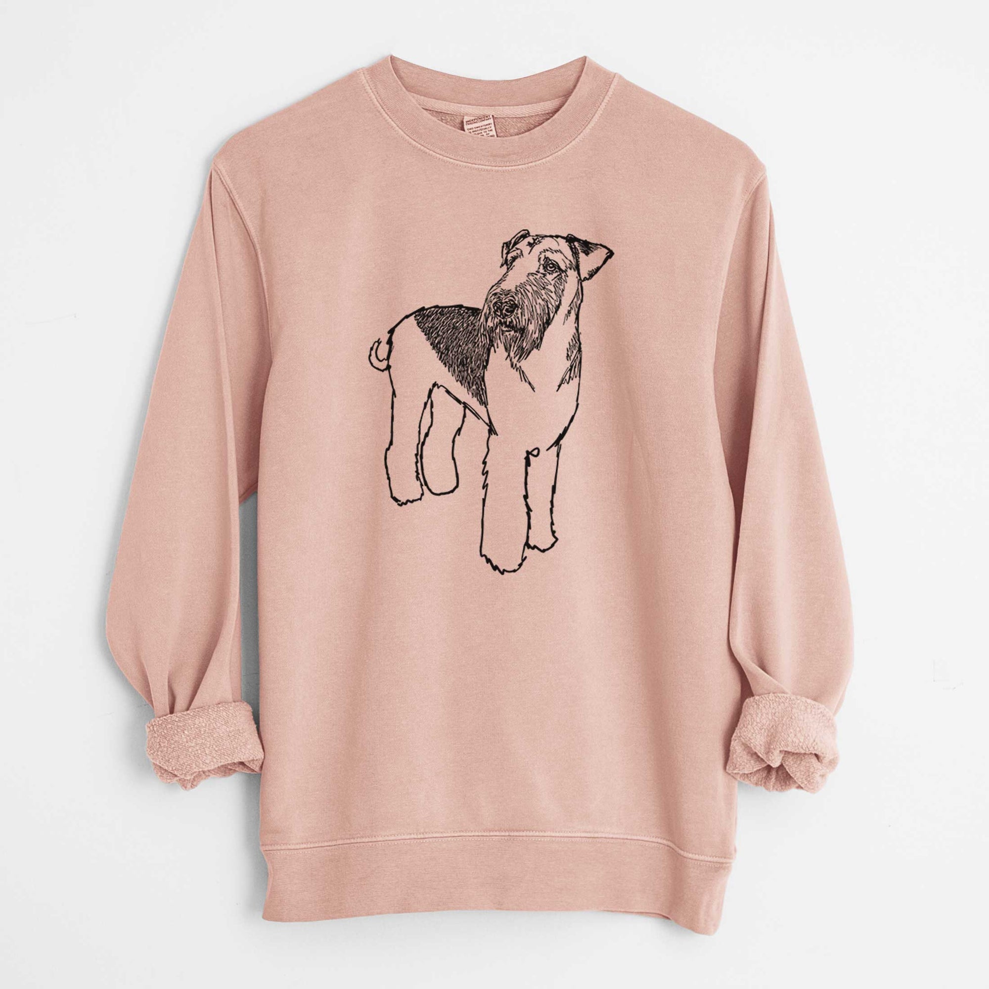 Doodled Nash the Airedale Terrier - Unisex Pigment Dyed Crew Sweatshirt