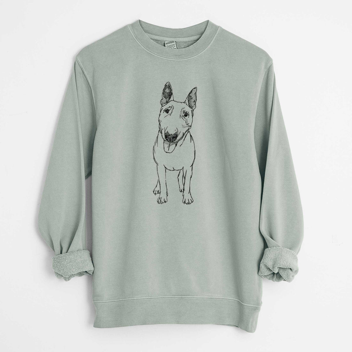 Doodled Ned the Miniature Bull Terrier - Unisex Pigment Dyed Crew Sweatshirt
