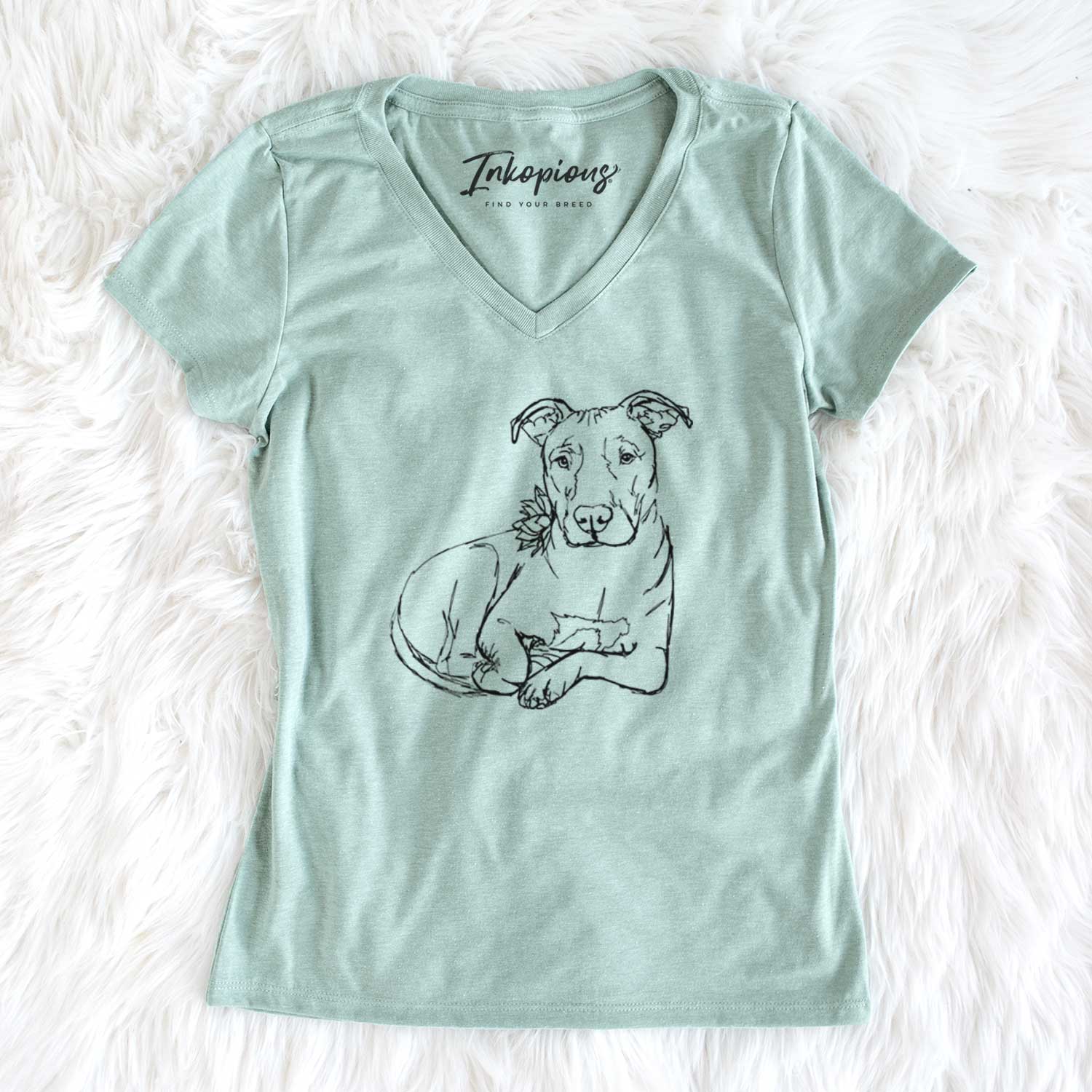 Doodled Nugget the Pitbull - Women's V-neck Shirt