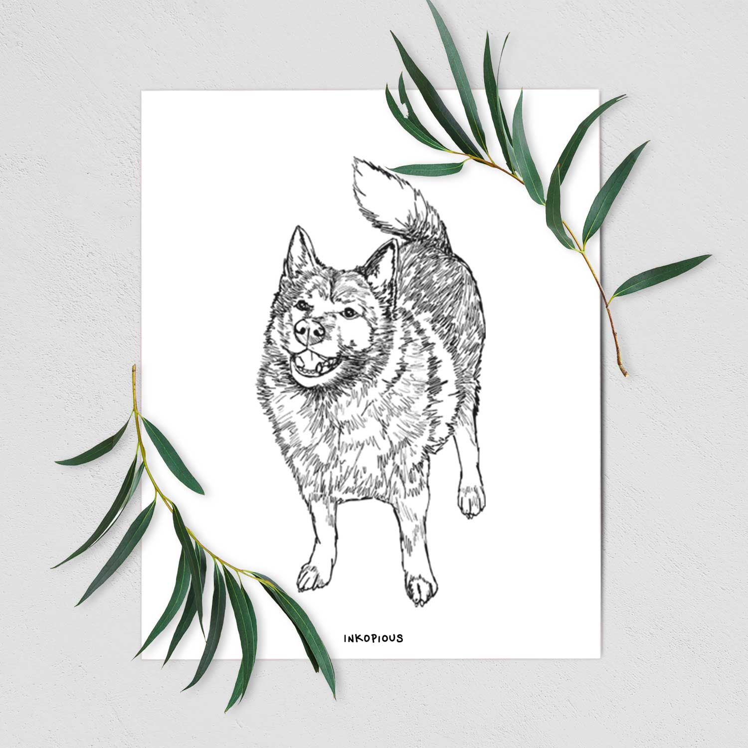 Doodled Oban Bear the Norwegian Elkhound Art Print