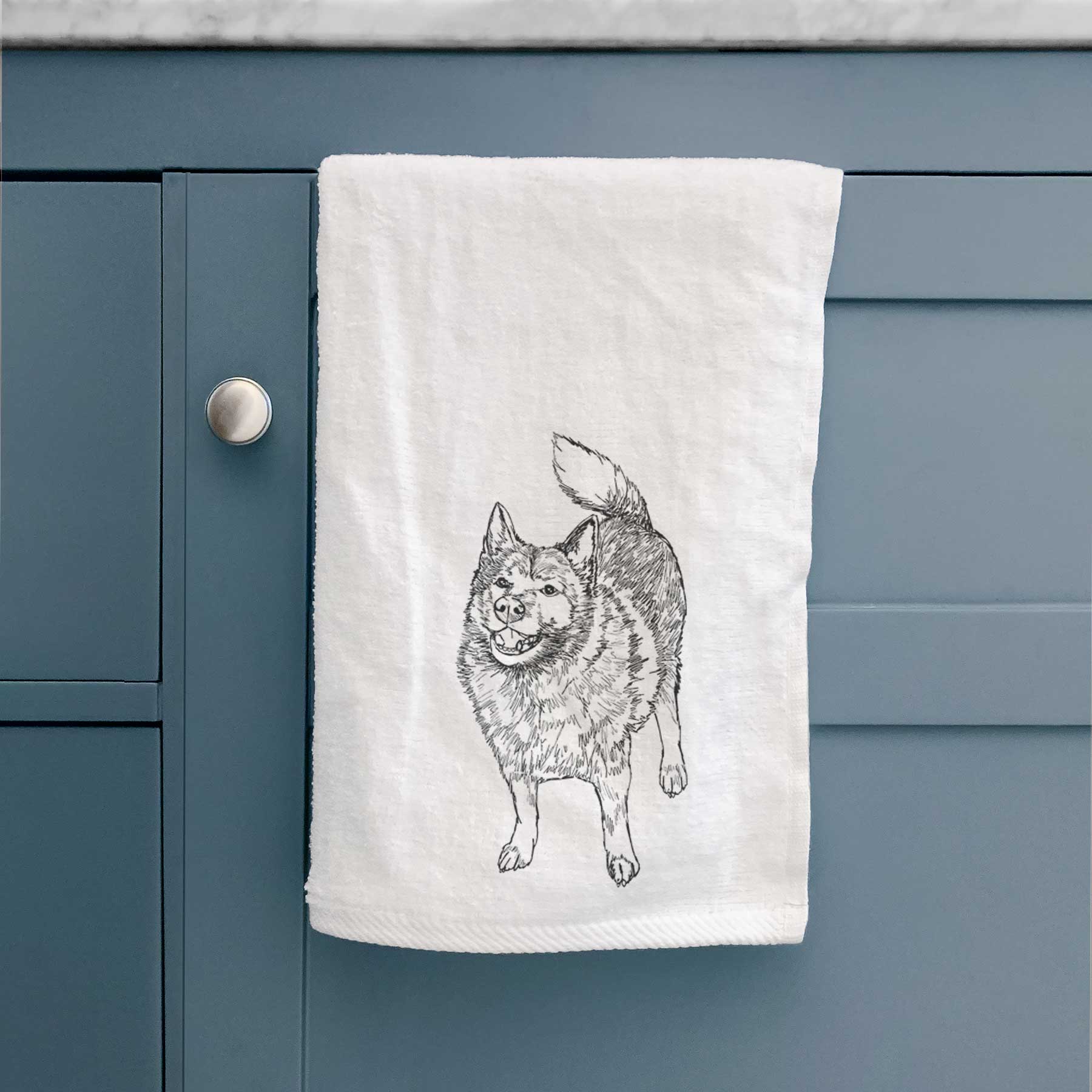 Doodled Oban Bear the Norwegian Elkhound Decorative Hand Towel