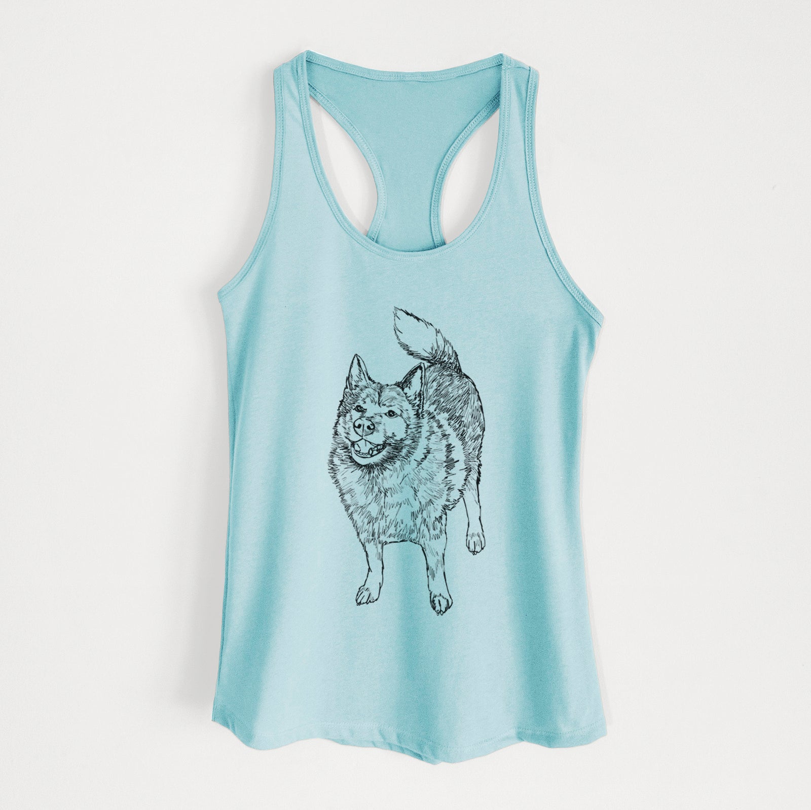 Doodled Oban Bear the Norwegian Elkhound - Women's Racerback Tanktop