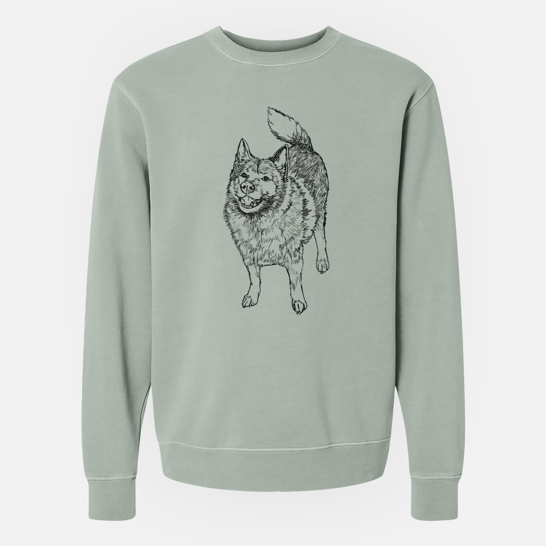 Doodled Oban Bear the Norwegian Elkhound - Unisex Pigment Dyed Crew Sweatshirt