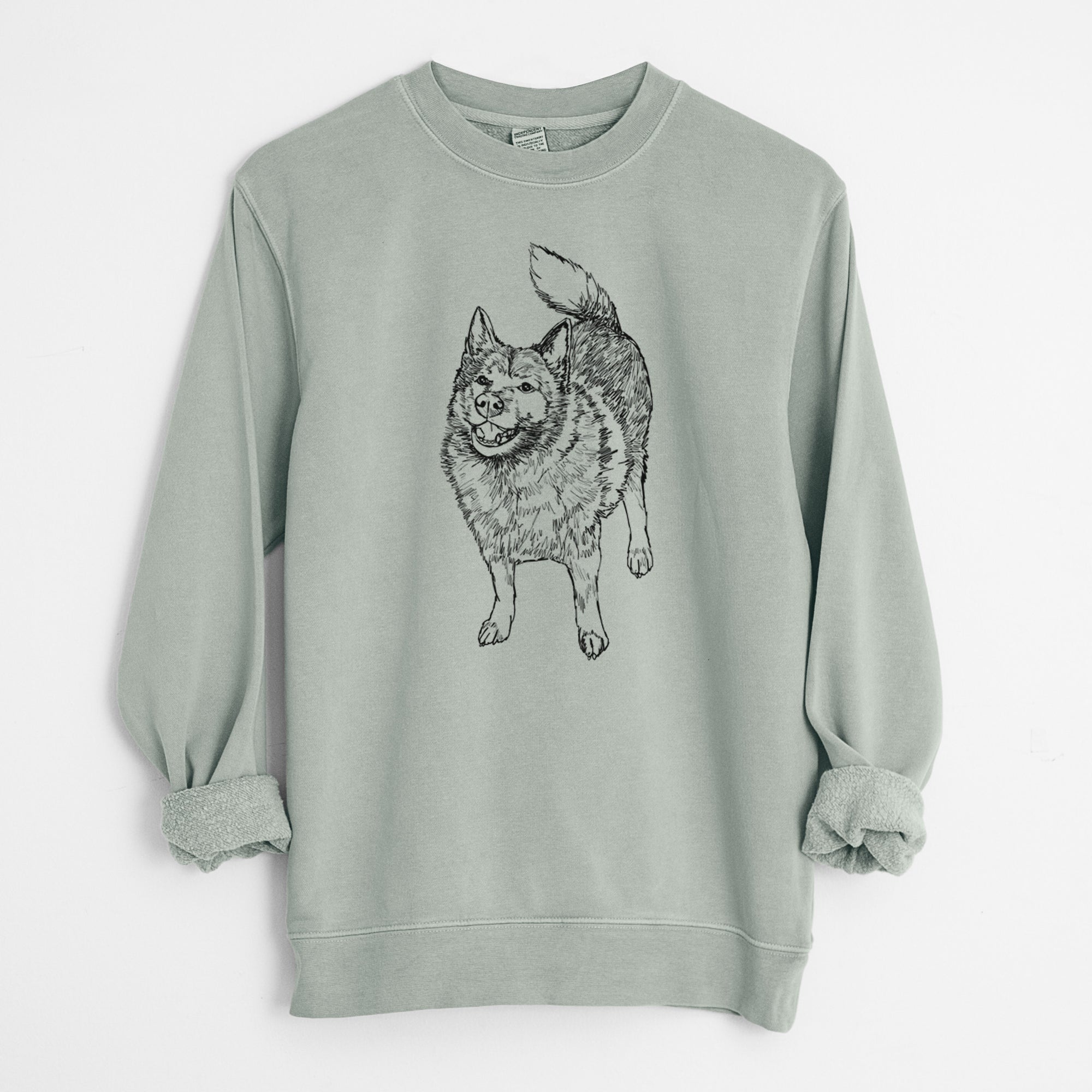 Doodled Oban Bear the Norwegian Elkhound - Unisex Pigment Dyed Crew Sweatshirt