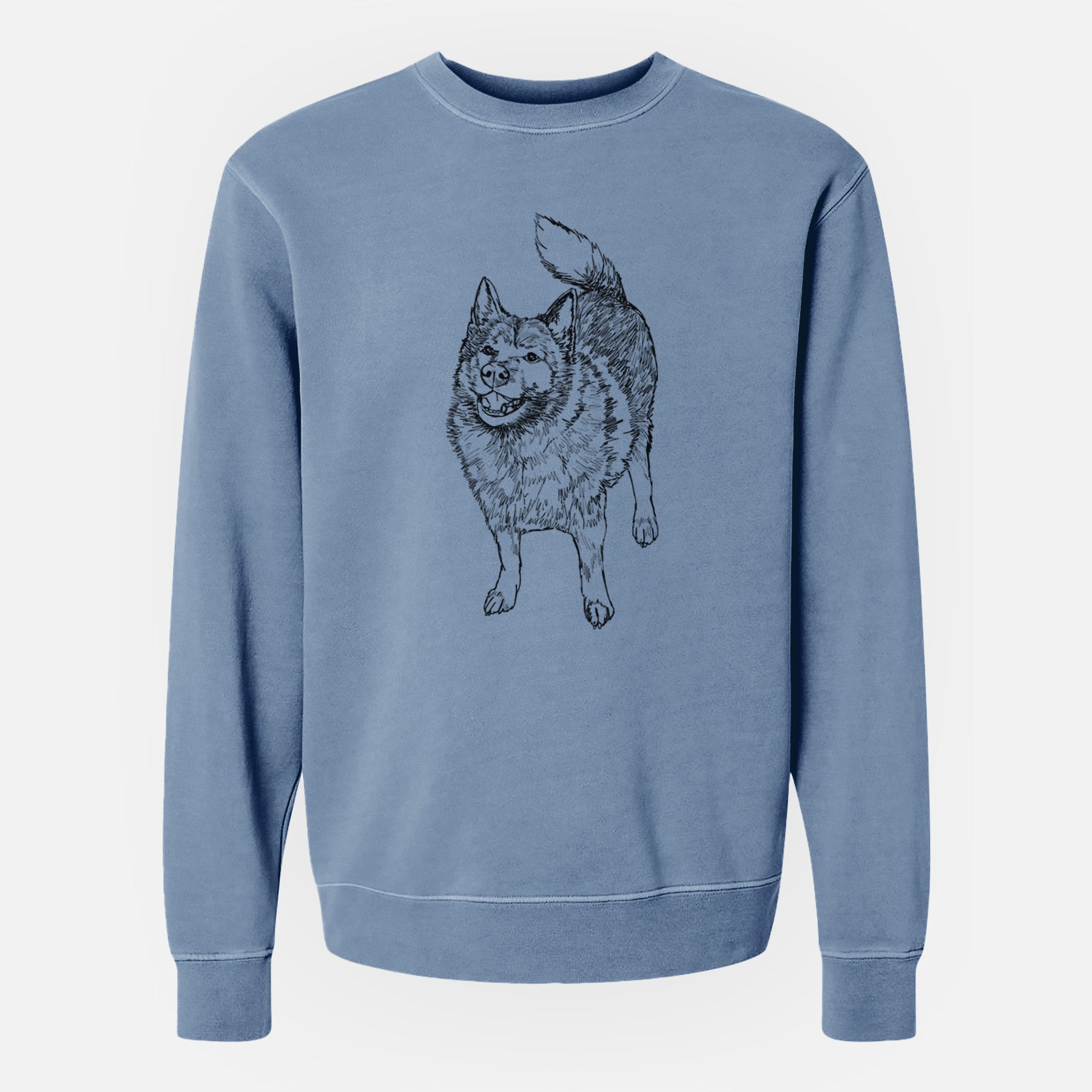 Doodled Oban Bear the Norwegian Elkhound - Unisex Pigment Dyed Crew Sweatshirt