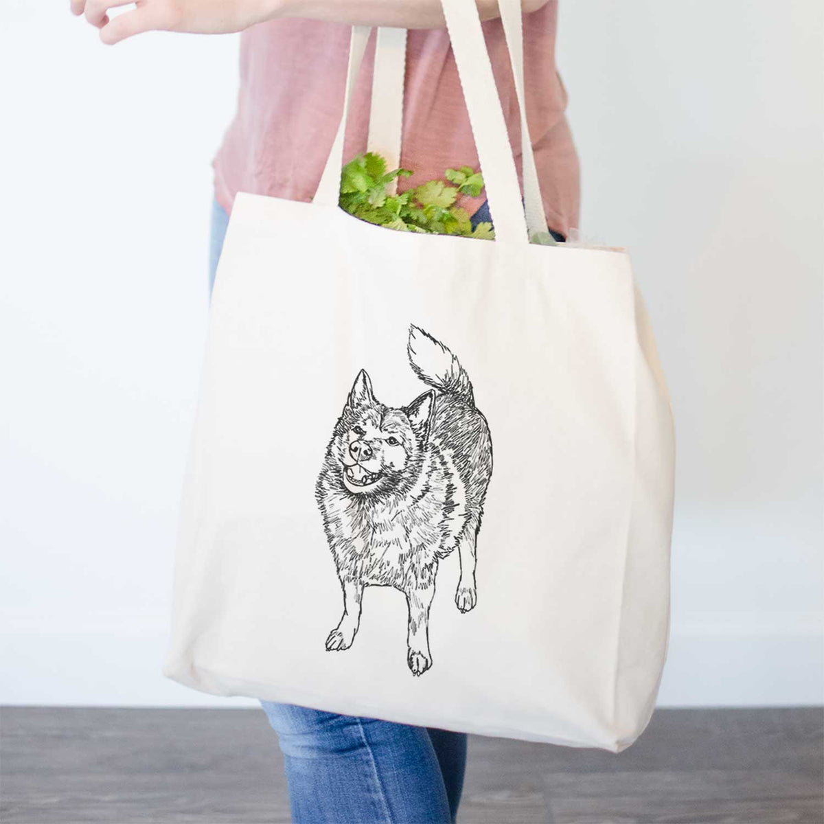 Doodled Oban Bear the Norwegian Elkhound - Tote Bag