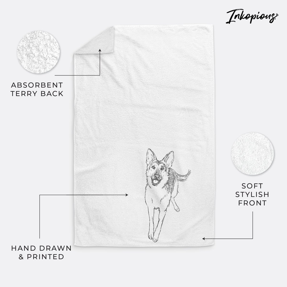 Doodled Odie the German Shepherd Decorative Hand Towel