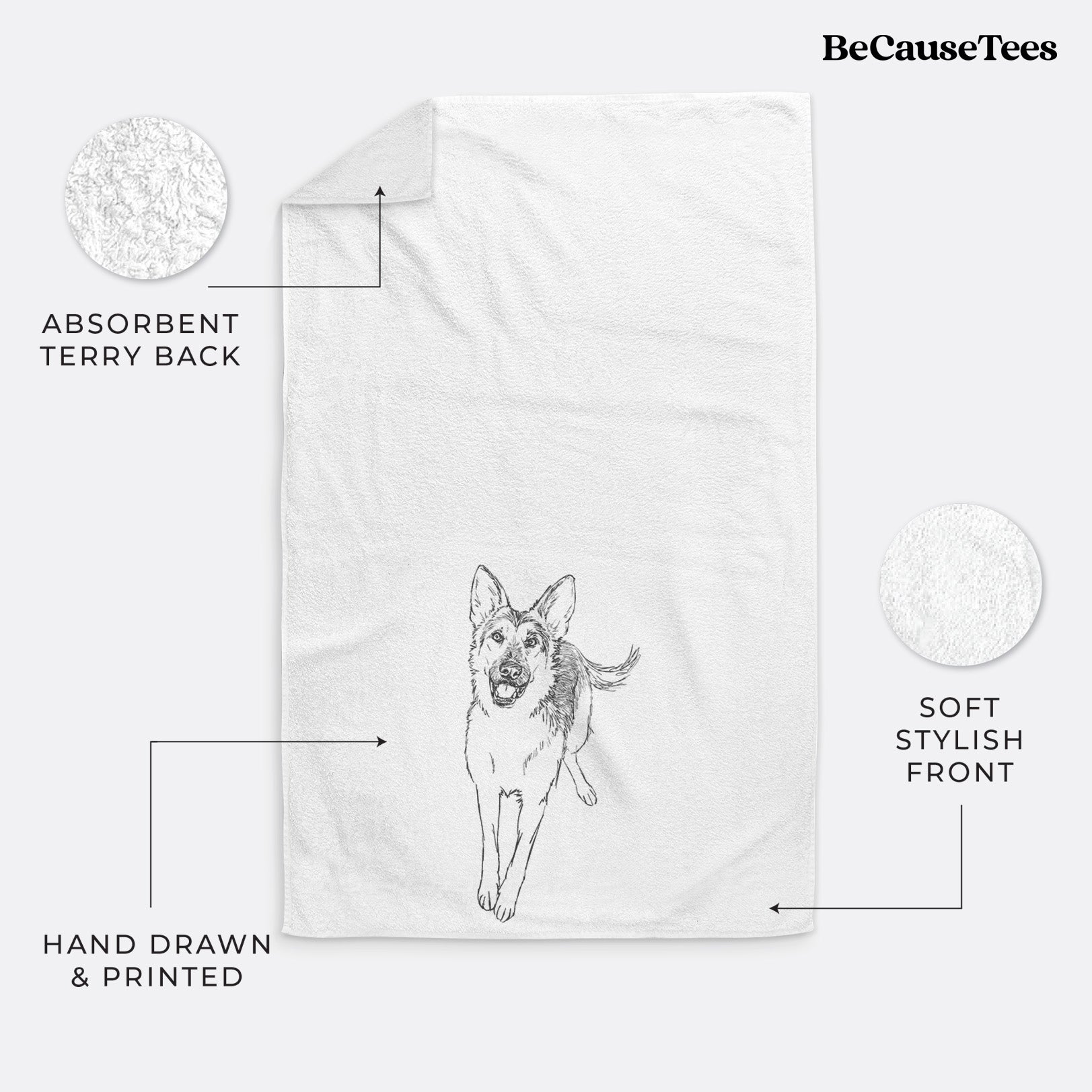 Doodled Odie the German Shepherd Decorative Hand Towel