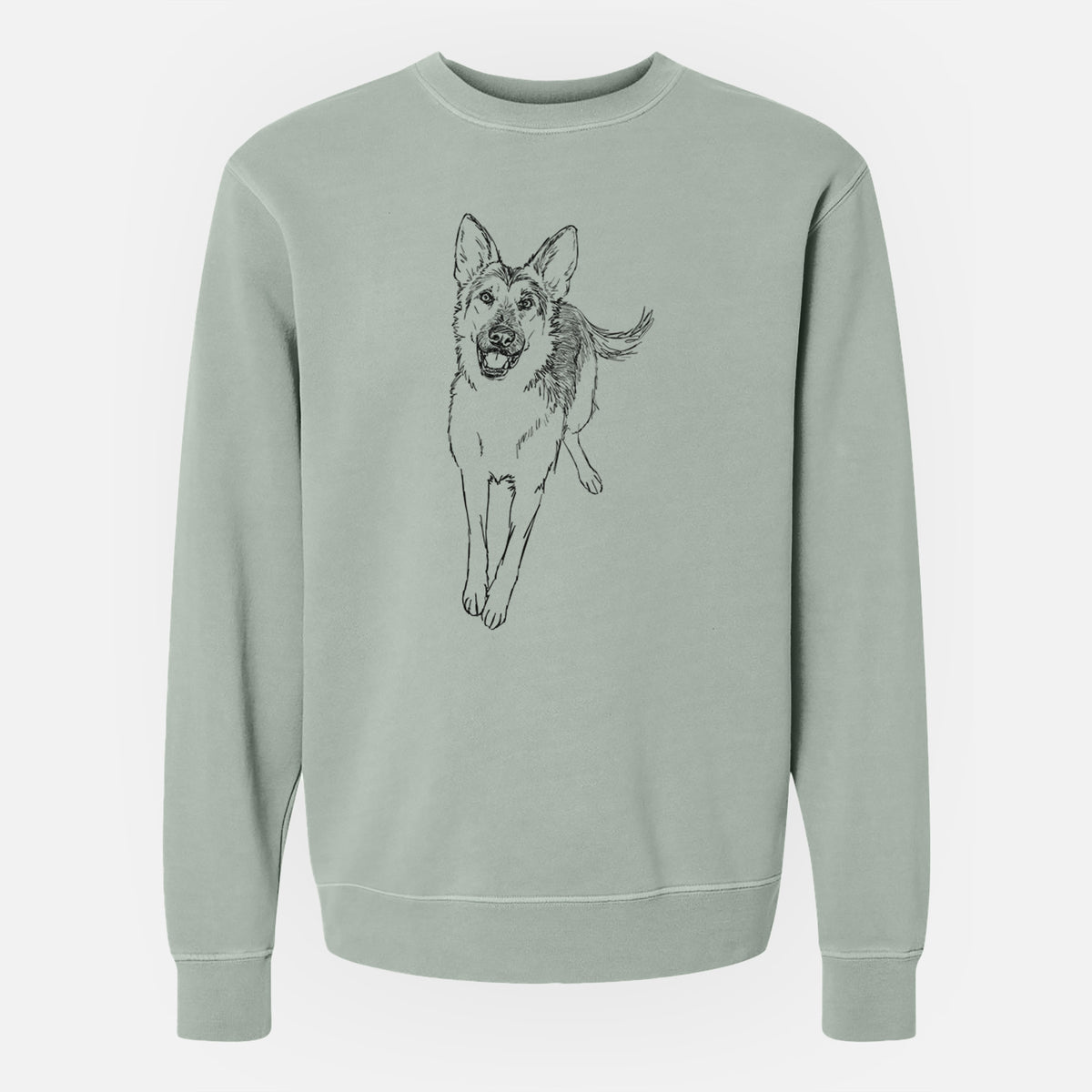 Doodled Odie the German Shepherd - Unisex Pigment Dyed Crew Sweatshirt