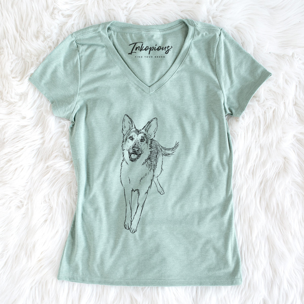 Doodled Odie the German Shepherd - Women&#39;s V-neck Shirt