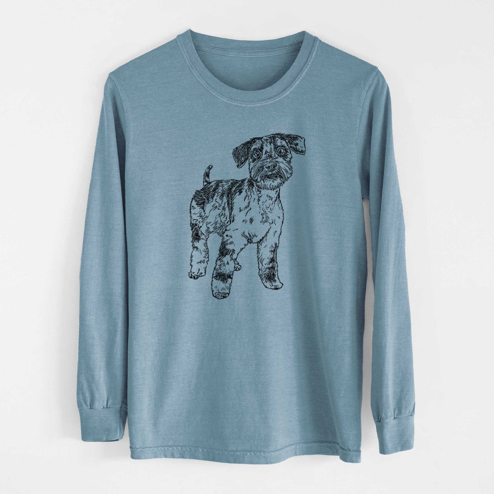 Doodled Oliver the Blue Merle Mini Schnauzer - Heavyweight 100% Cotton Long Sleeve