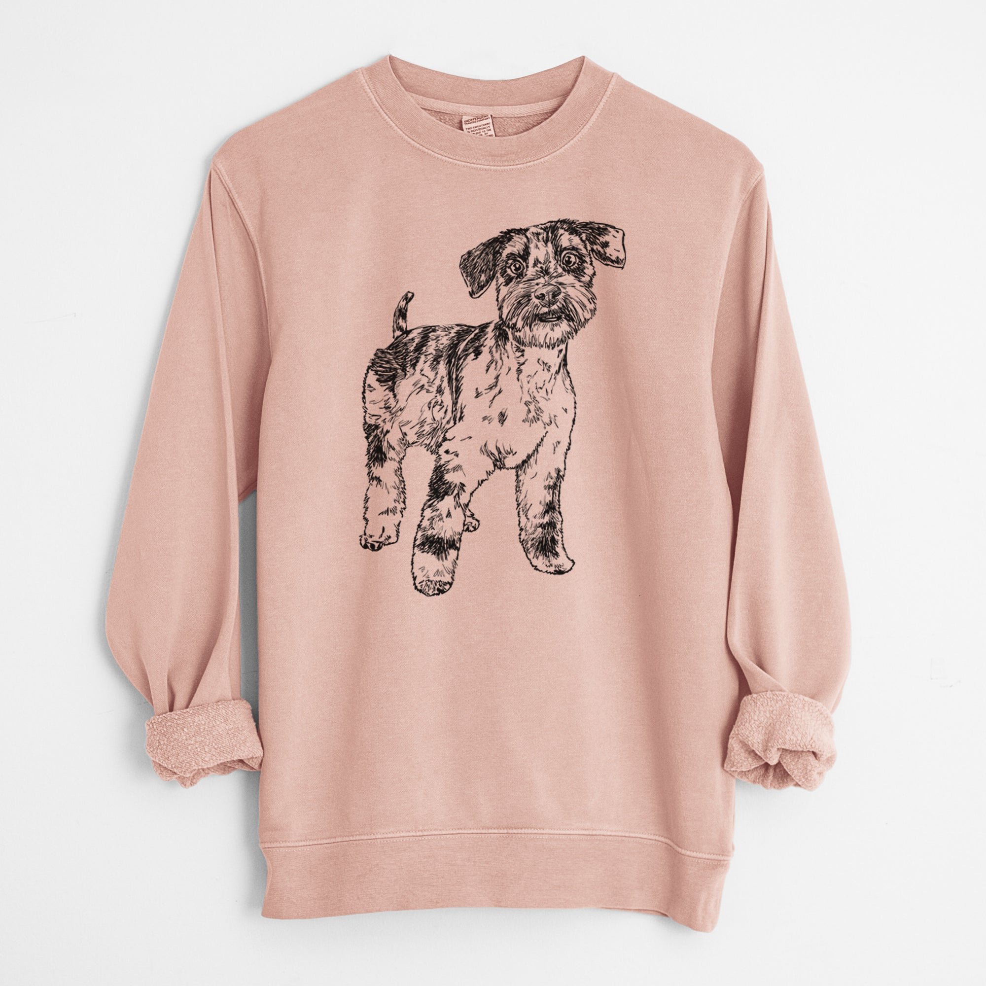 Doodled Oliver the Blue Merle Mini Schnauzer - Unisex Pigment Dyed Crew Sweatshirt