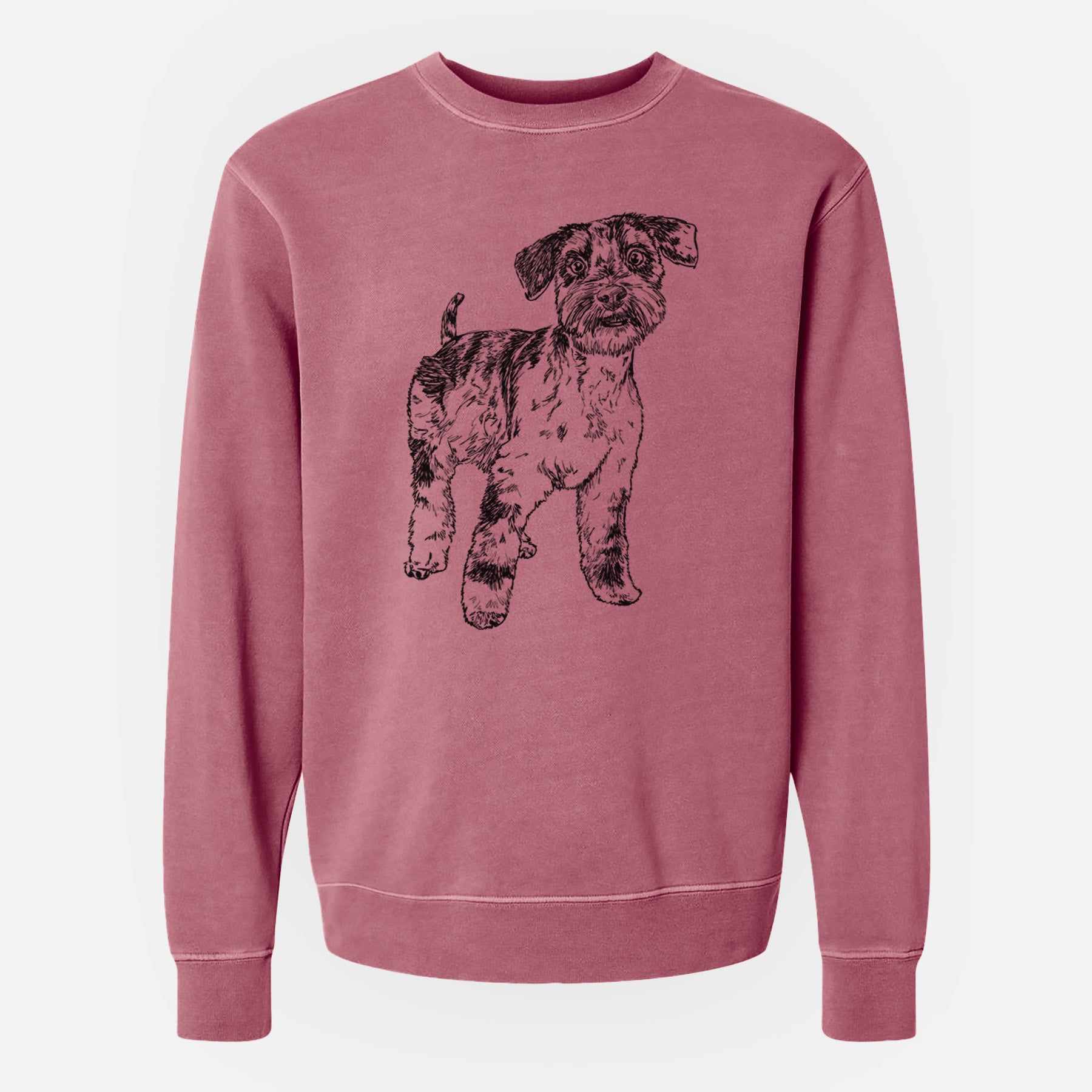 Doodled Oliver the Blue Merle Mini Schnauzer - Unisex Pigment Dyed Crew Sweatshirt