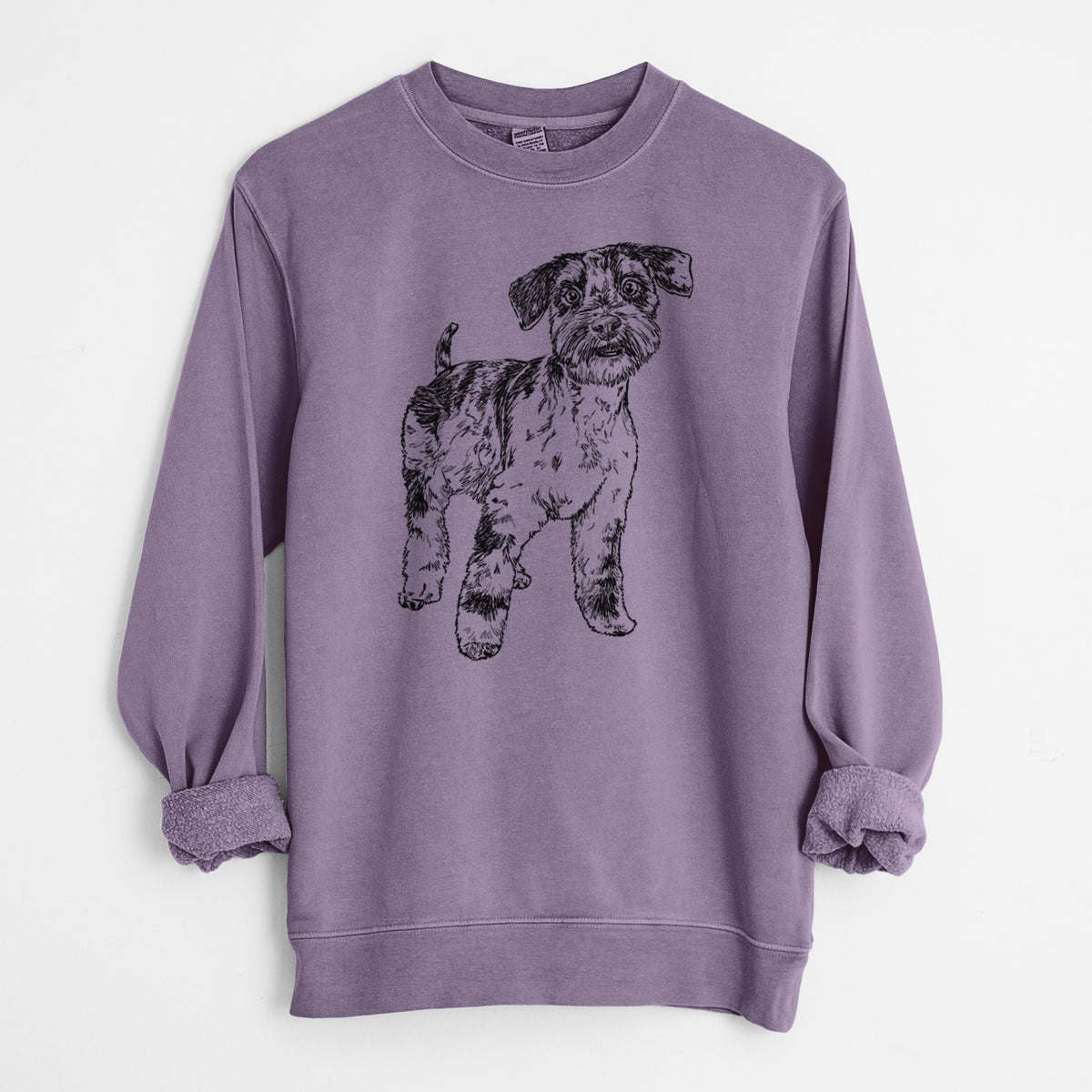 Doodled Oliver the Blue Merle Mini Schnauzer - Unisex Pigment Dyed Crew Sweatshirt