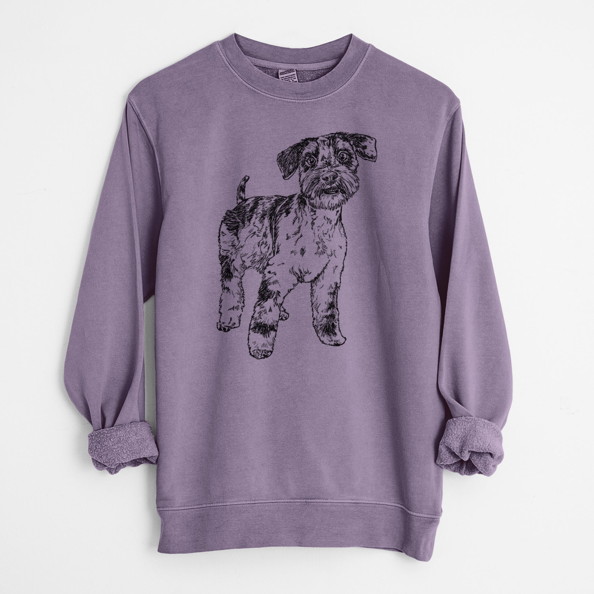 Doodled Oliver the Blue Merle Mini Schnauzer - Unisex Pigment Dyed Crew Sweatshirt