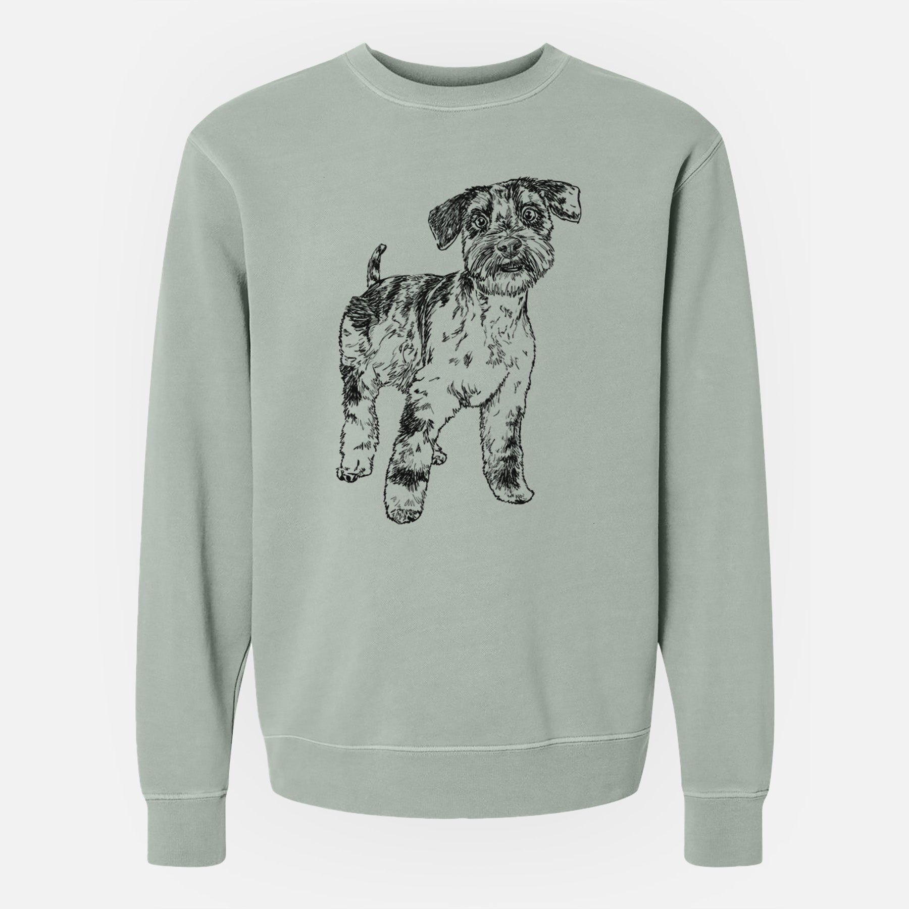 Doodled Oliver the Blue Merle Mini Schnauzer - Unisex Pigment Dyed Crew Sweatshirt