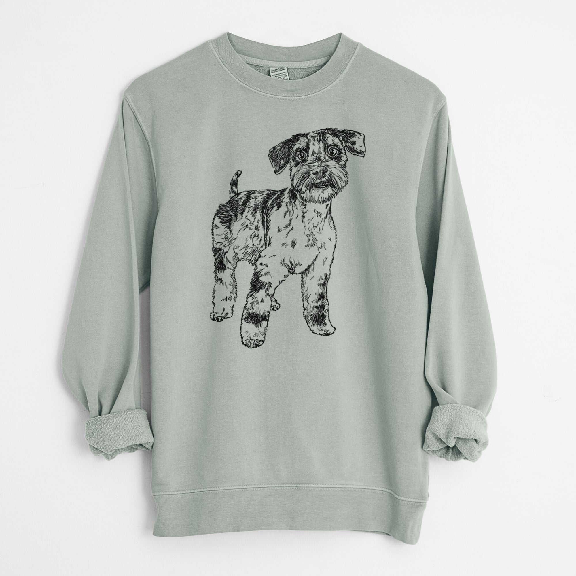 Doodled Oliver the Blue Merle Mini Schnauzer - Unisex Pigment Dyed Crew Sweatshirt