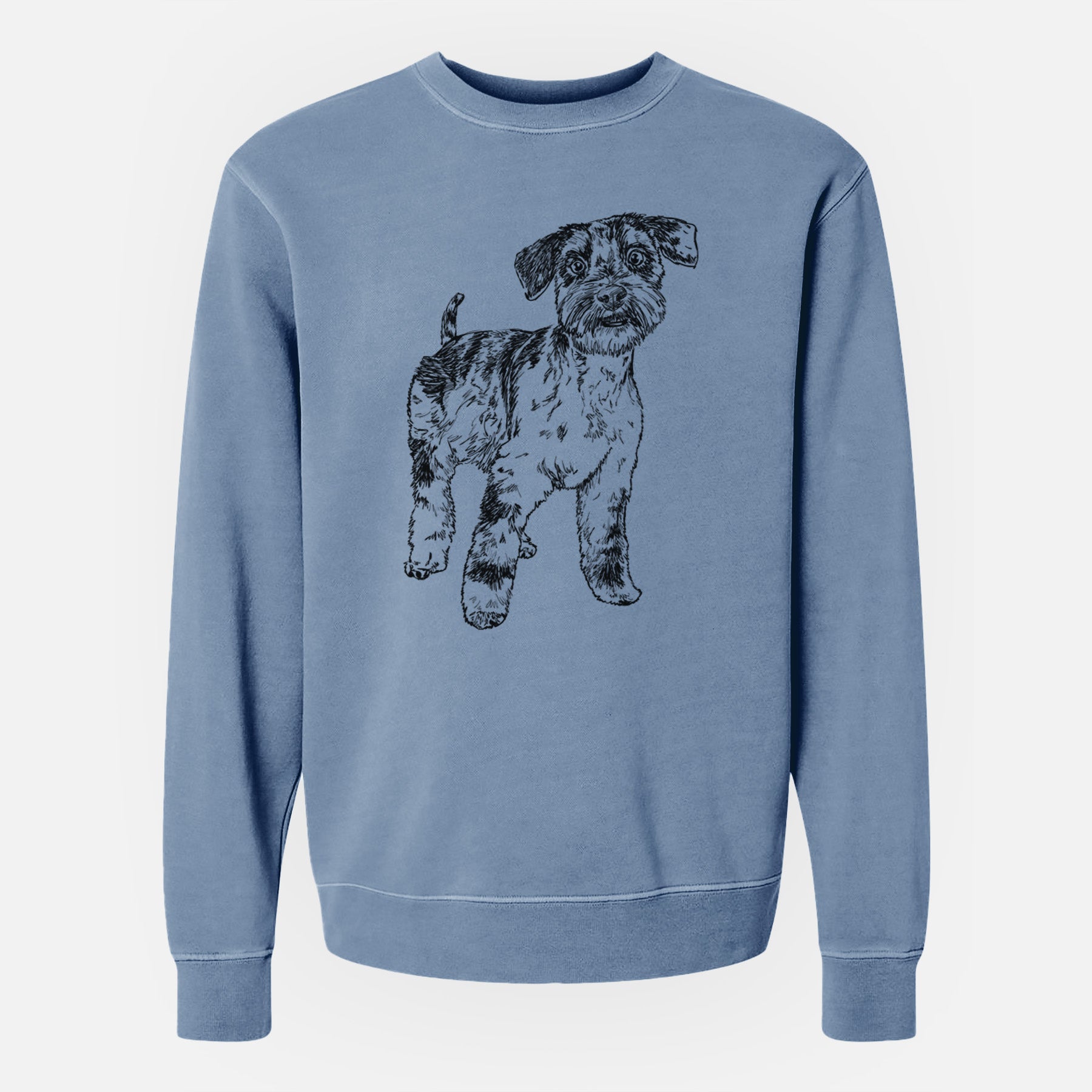 Doodled Oliver the Blue Merle Mini Schnauzer - Unisex Pigment Dyed Crew Sweatshirt