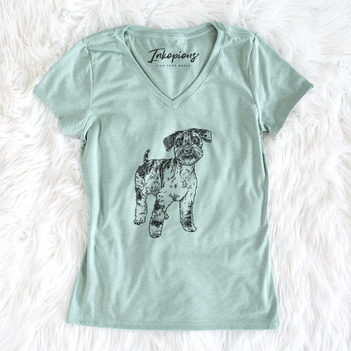 Doodled Oliver the Blue Merle Mini Schnauzer - Women&#39;s V-neck Shirt