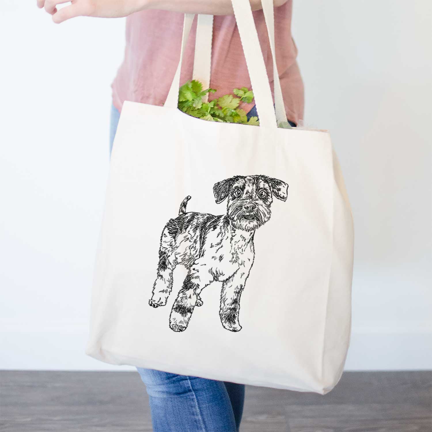 Doodled Oliver the Blue Merle Mini Schnauzer - Tote Bag