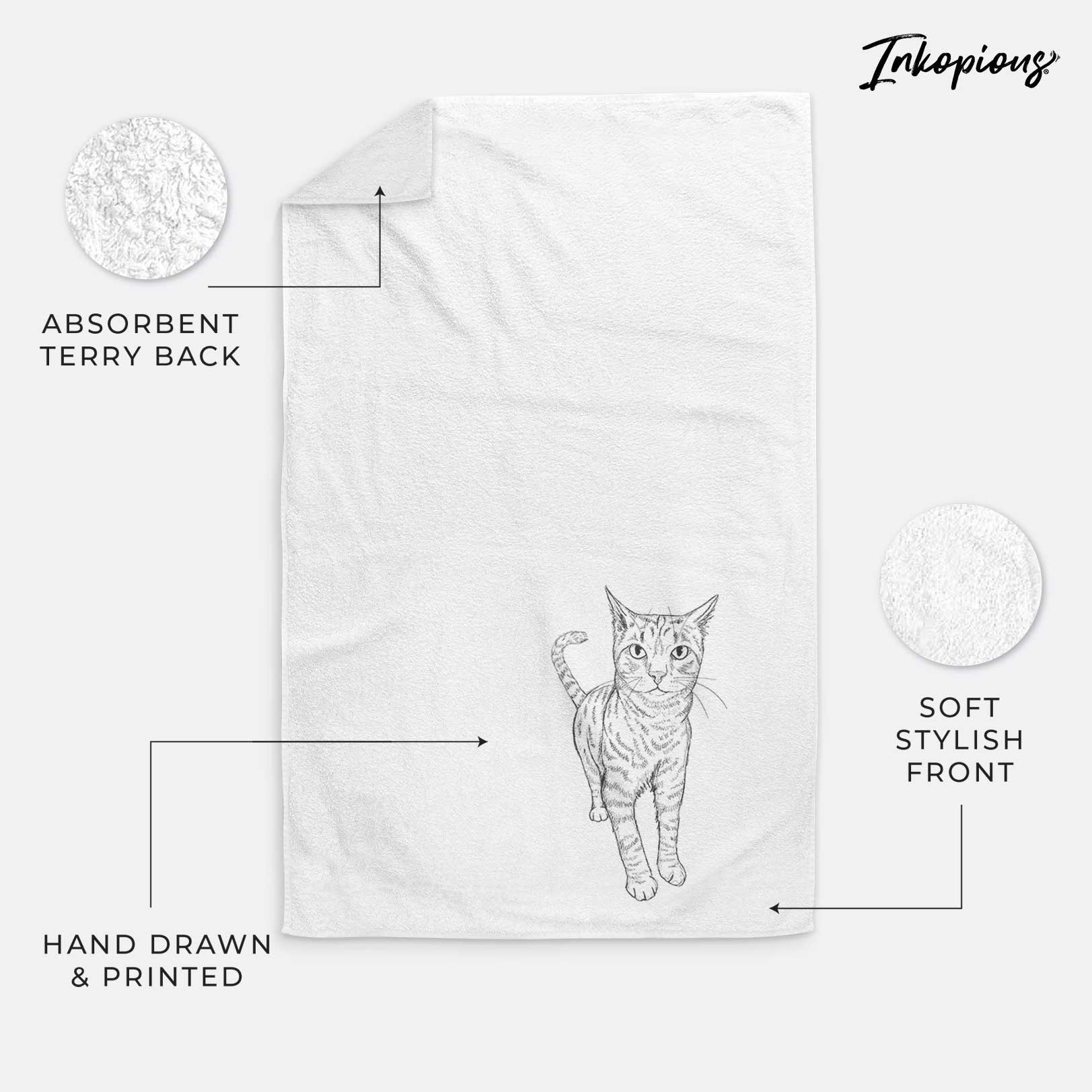 Doodled Otto the Tabby Cat Decorative Hand Towel