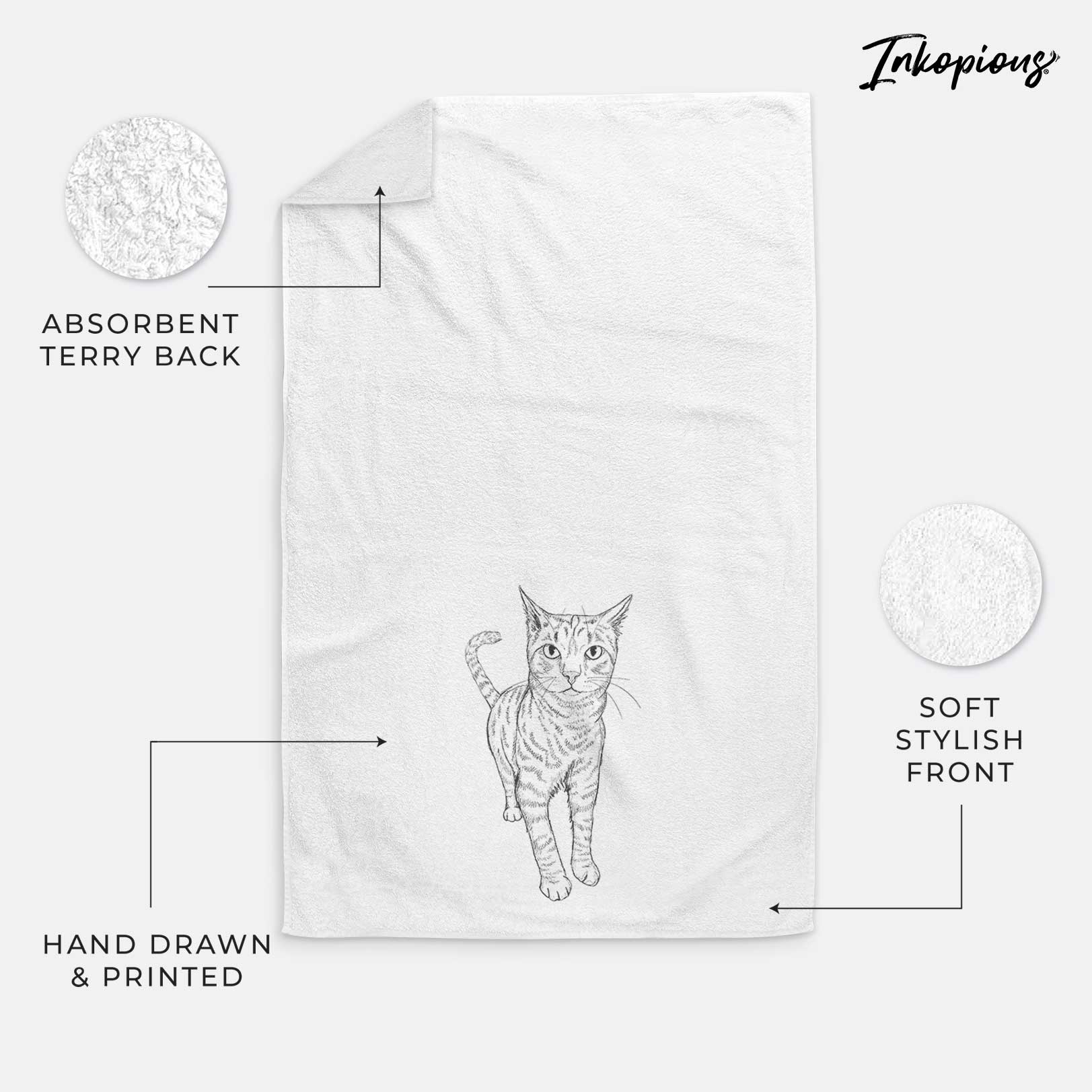 Doodled Otto the Tabby Cat Decorative Hand Towel