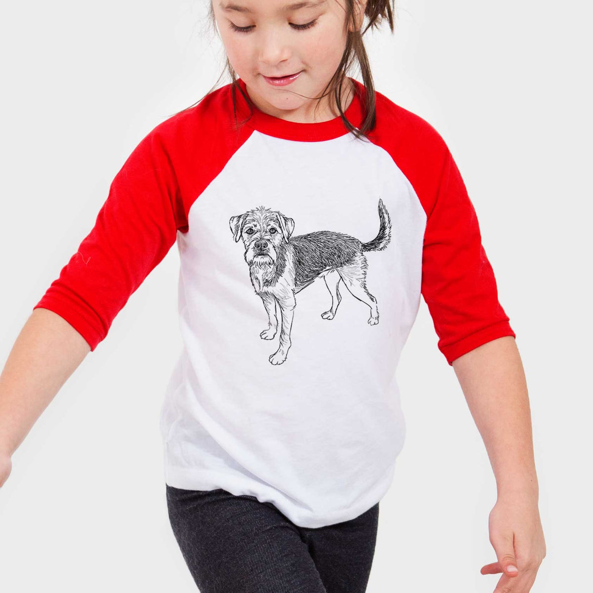 Doodled Ozzy the Terrier Mix - Youth 3/4 Long Sleeve