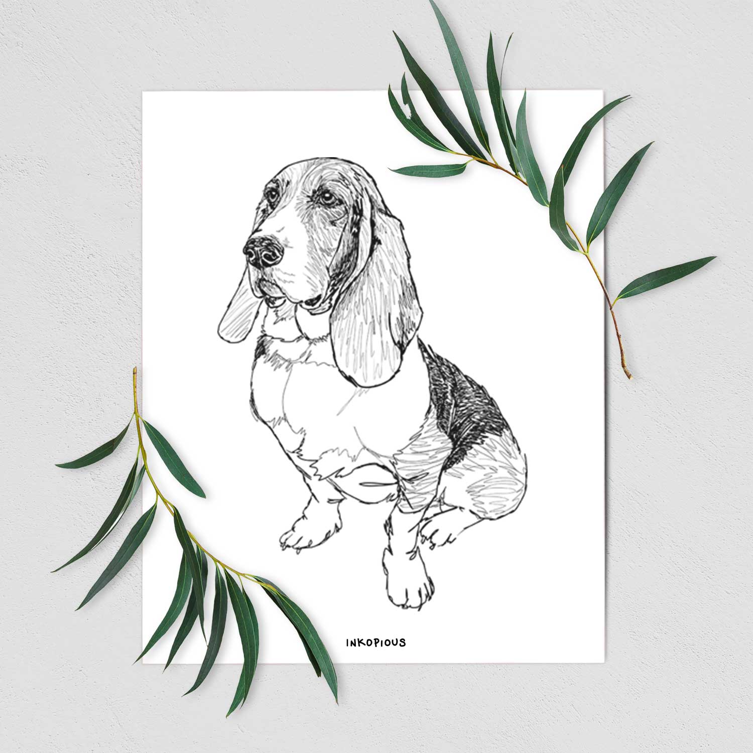 Doodled Pearl the Basset Hound Art Print