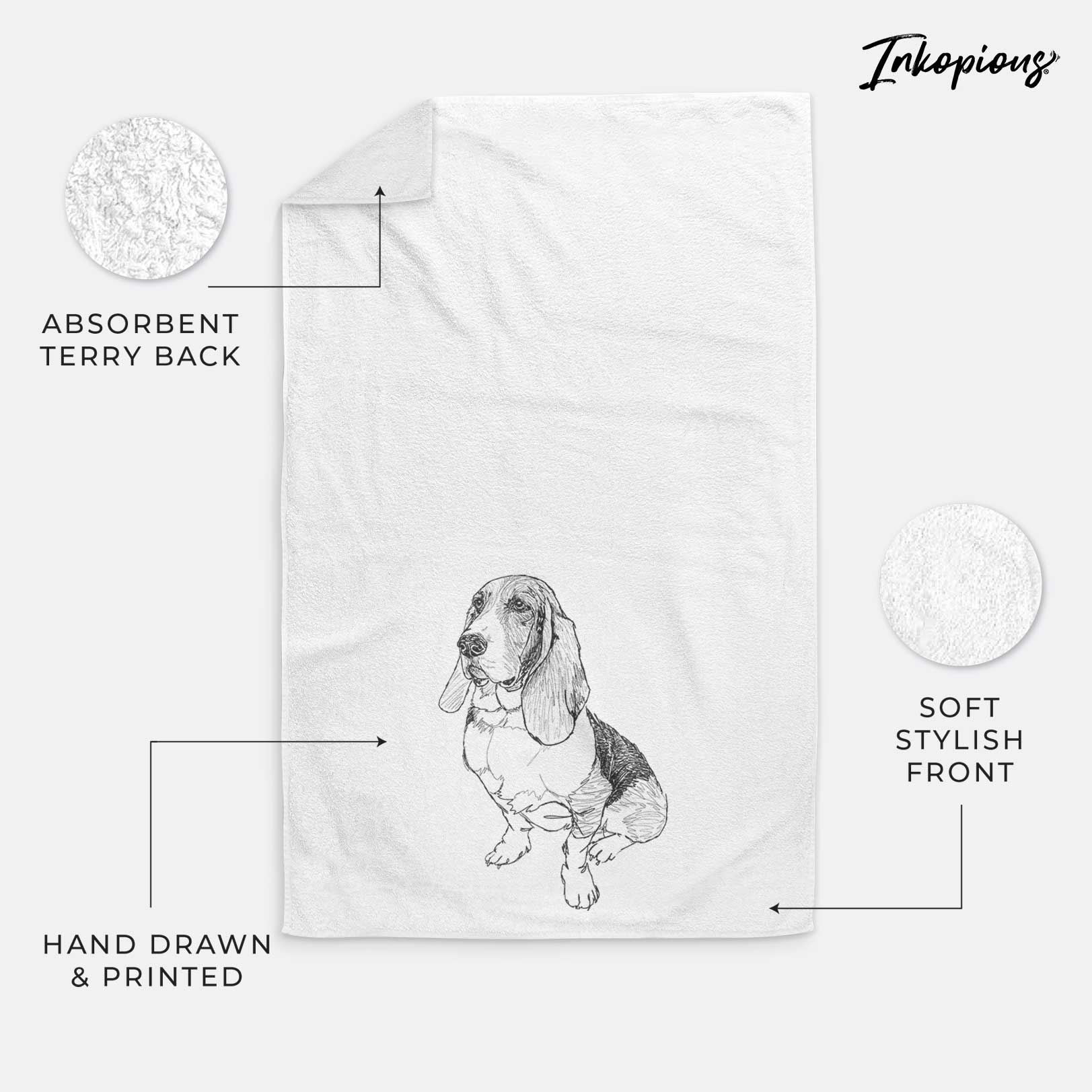 Doodled Pearl the Basset Hound Decorative Hand Towel