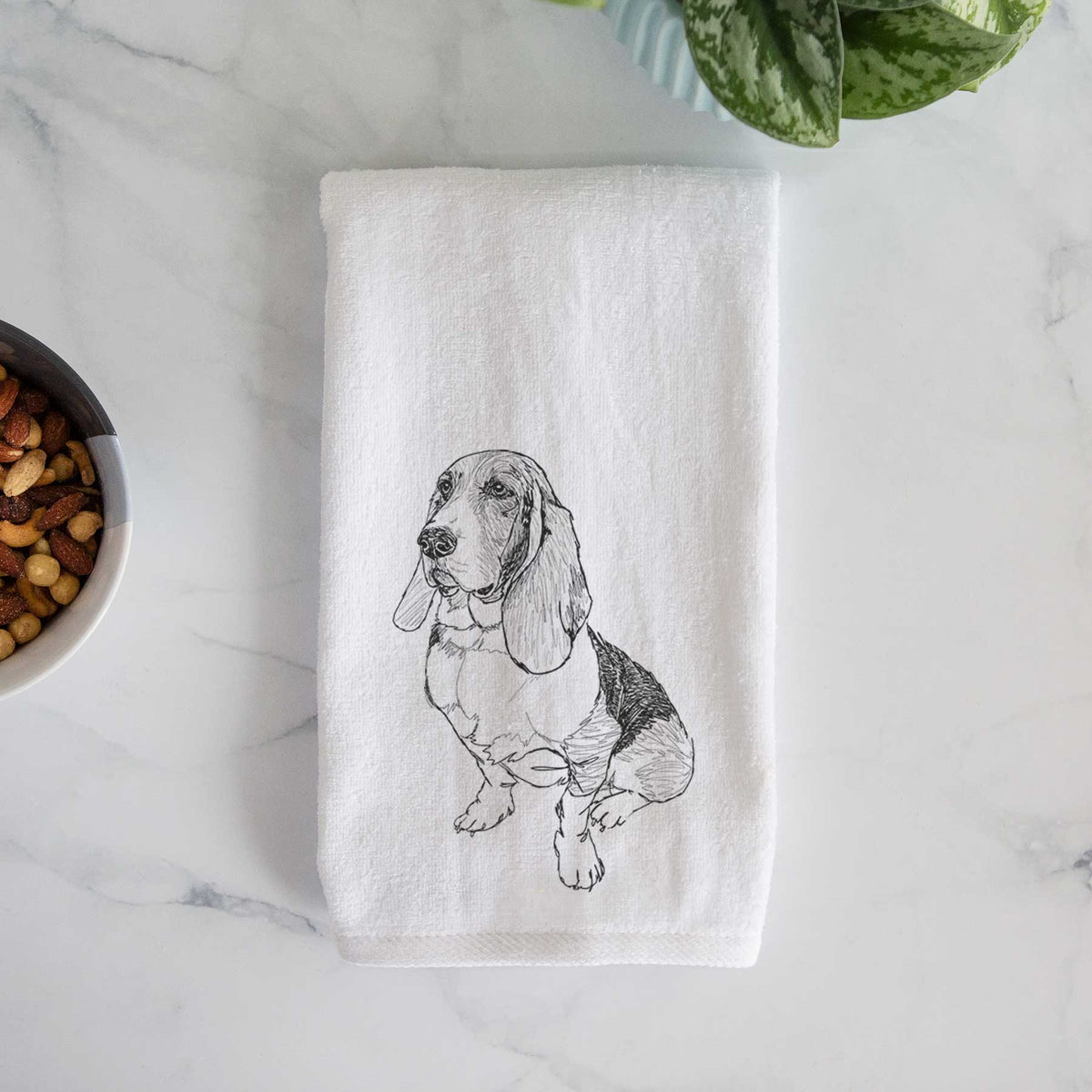 Doodled Pearl the Basset Hound Decorative Hand Towel