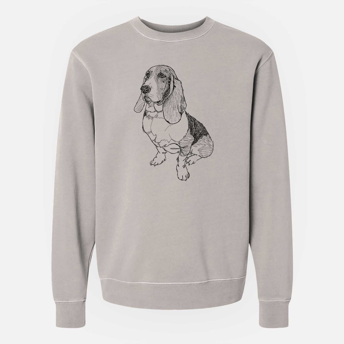 Doodled Pearl the Basset Hound - Unisex Pigment Dyed Crew Sweatshirt