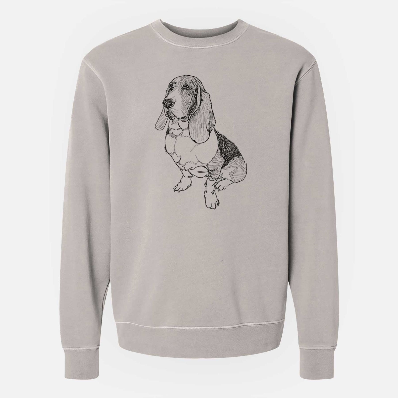 Doodled Pearl the Basset Hound - Unisex Pigment Dyed Crew Sweatshirt