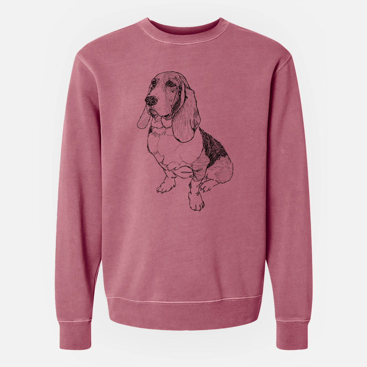 Doodled Pearl the Basset Hound - Unisex Pigment Dyed Crew Sweatshirt