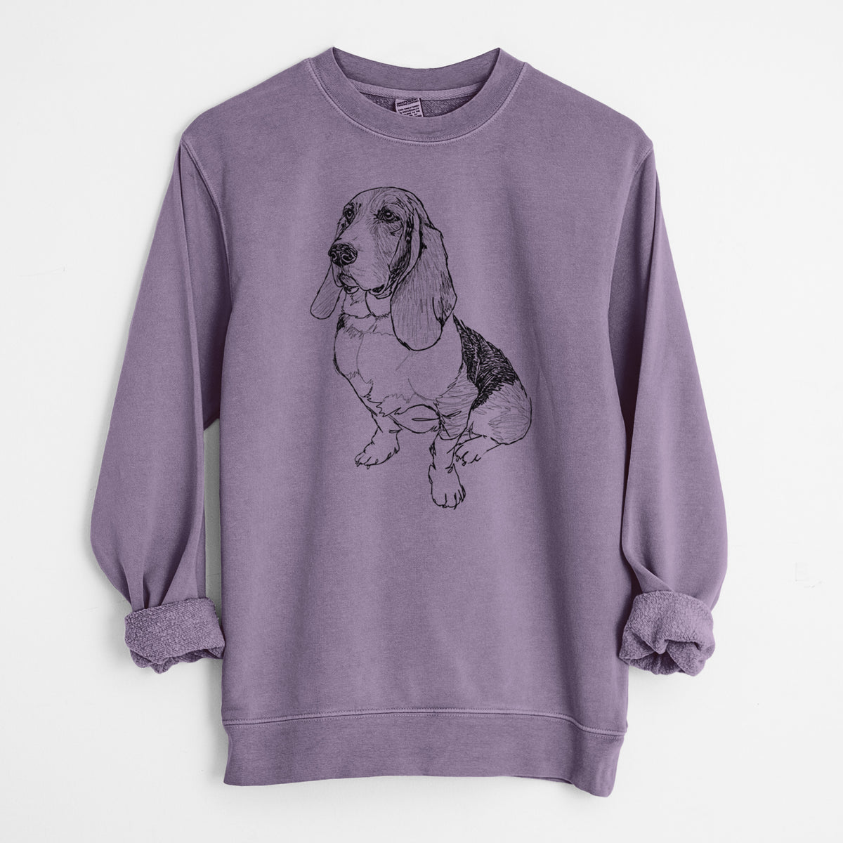 Doodled Pearl the Basset Hound - Unisex Pigment Dyed Crew Sweatshirt
