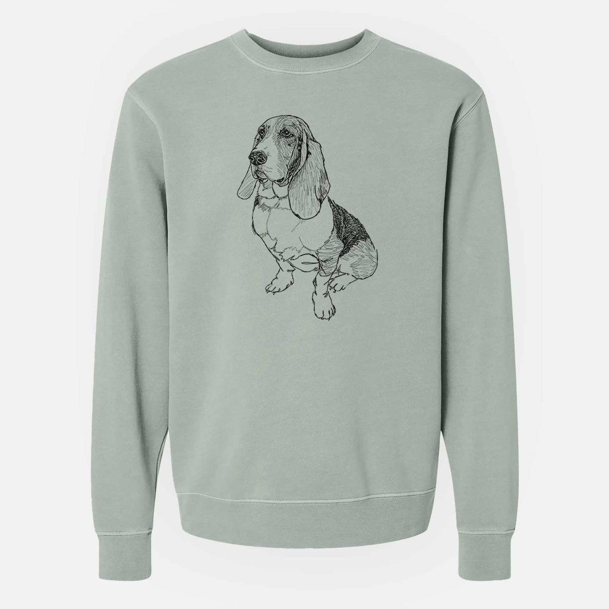 Doodled Pearl the Basset Hound - Unisex Pigment Dyed Crew Sweatshirt