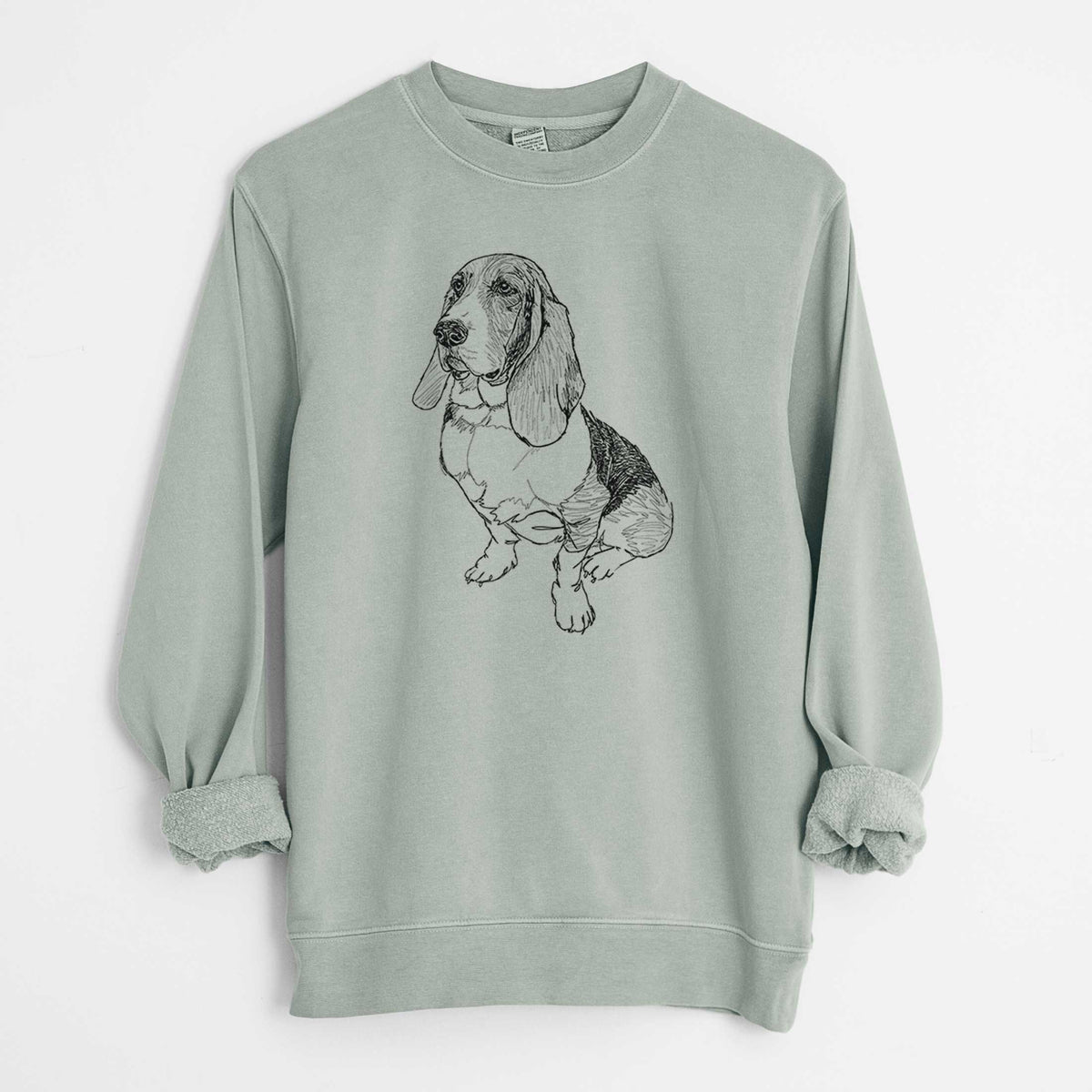 Doodled Pearl the Basset Hound - Unisex Pigment Dyed Crew Sweatshirt