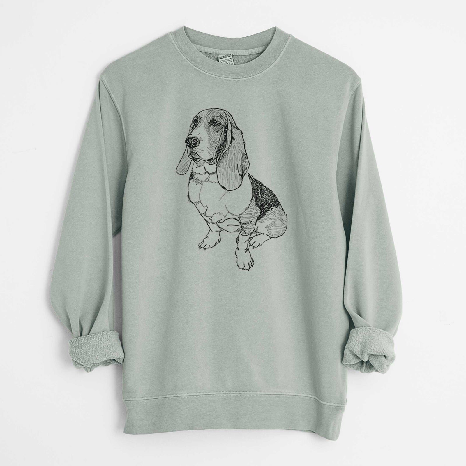 Doodled Pearl the Basset Hound - Unisex Pigment Dyed Crew Sweatshirt