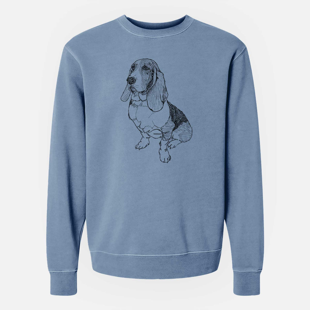 Doodled Pearl the Basset Hound - Unisex Pigment Dyed Crew Sweatshirt
