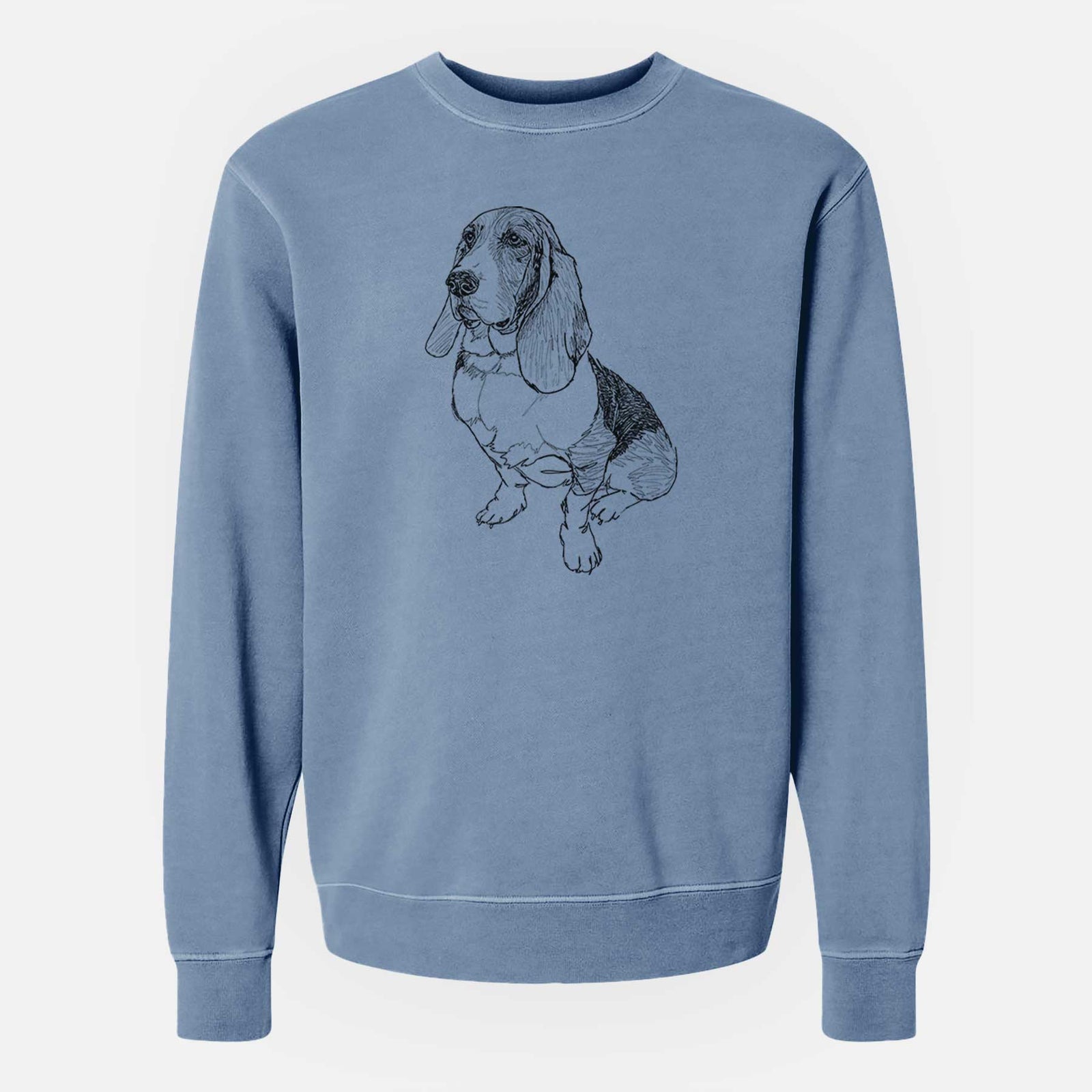 Doodled Pearl the Basset Hound - Unisex Pigment Dyed Crew Sweatshirt