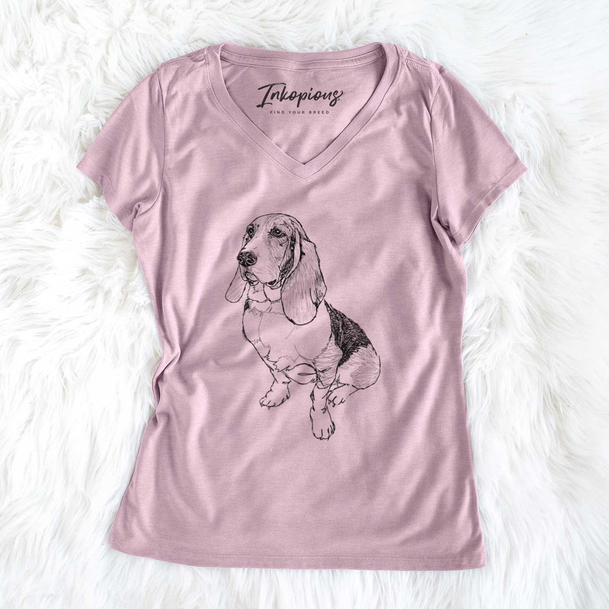 Doodled Pearl the Basset Hound - Women&#39;s V-neck Shirt