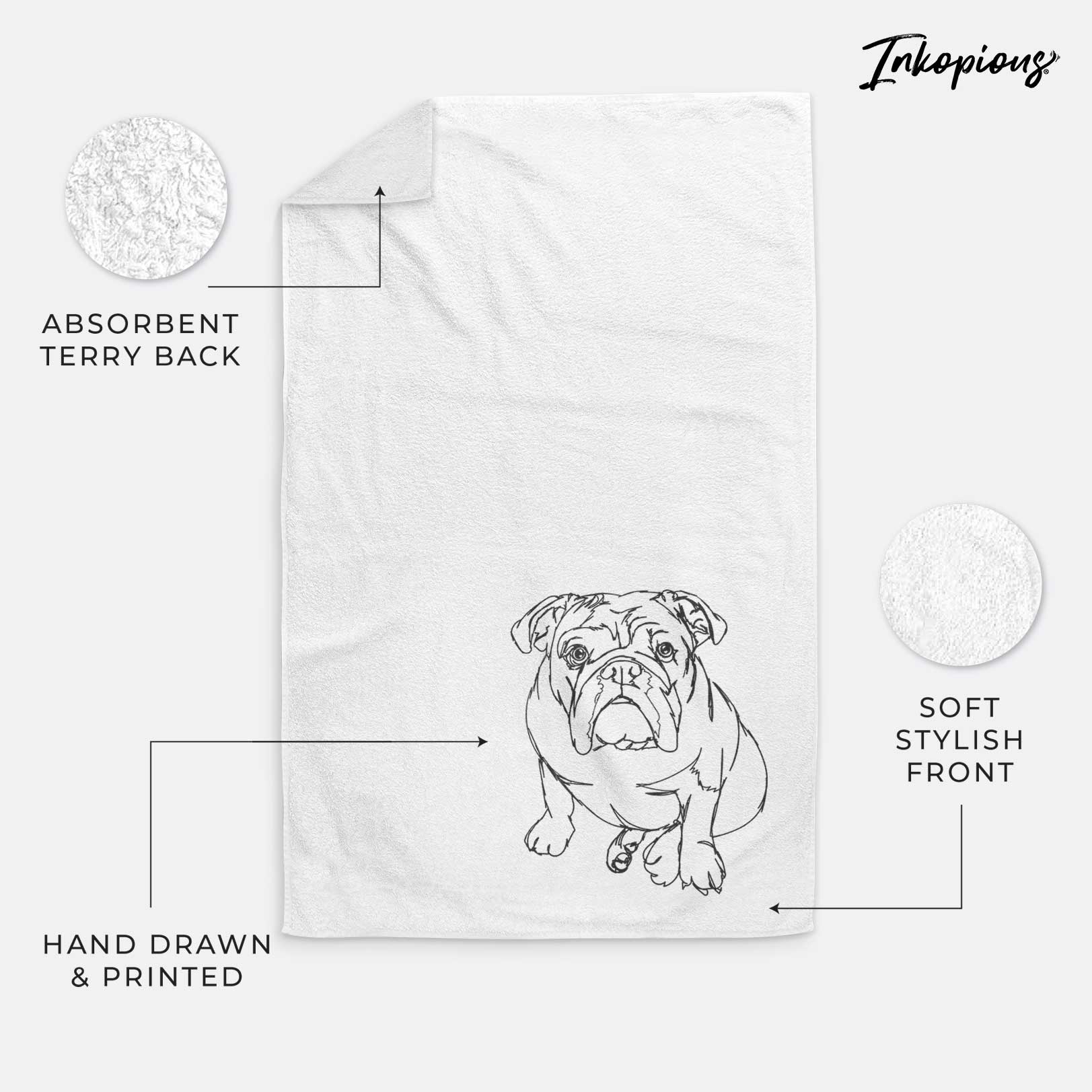 Doodled Penny the English Bulldog Decorative Hand Towel