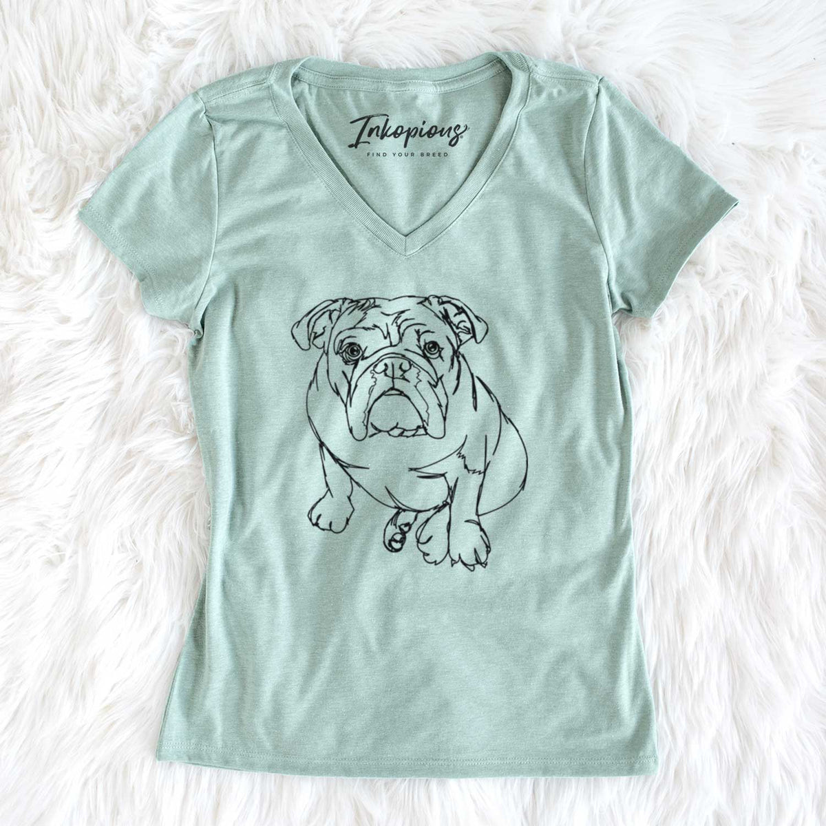 Doodled Penny the English Bulldog - Women&#39;s V-neck Shirt