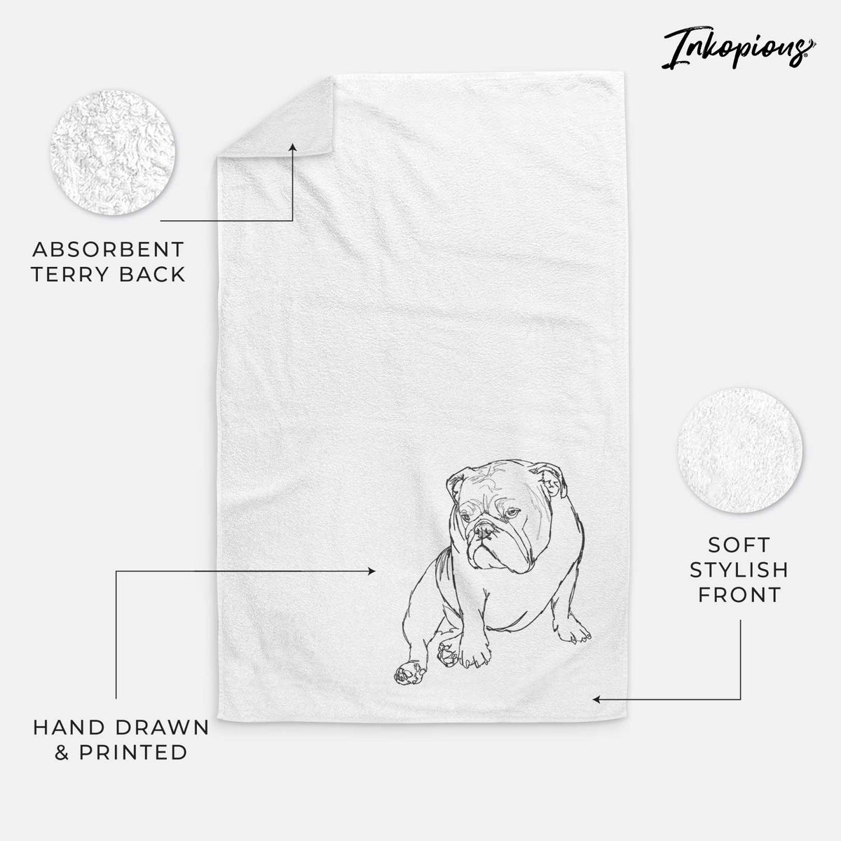 Doodled Penny the English Bulldog Decorative Hand Towel
